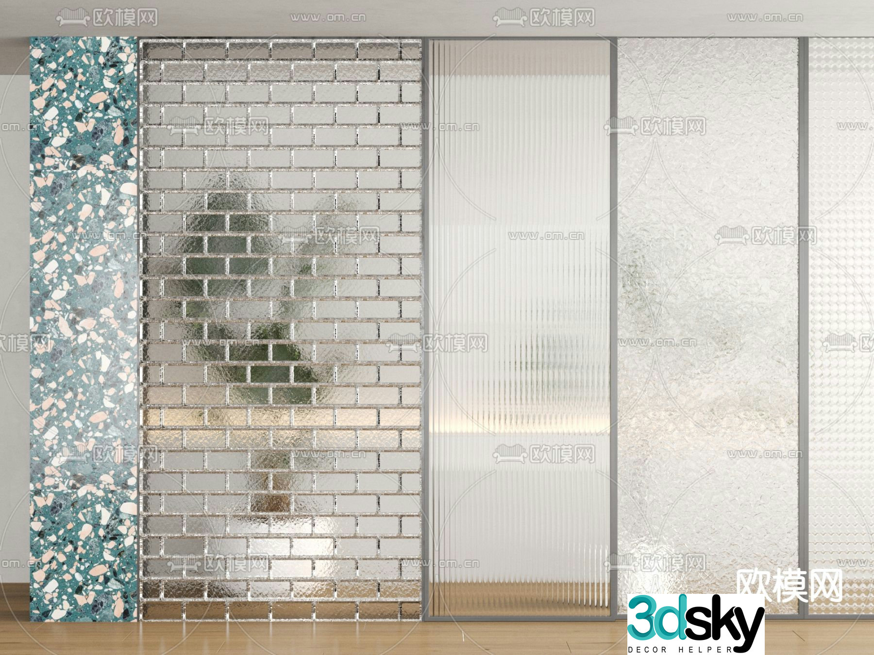 Glass brick partition terrazzo wall 3d model