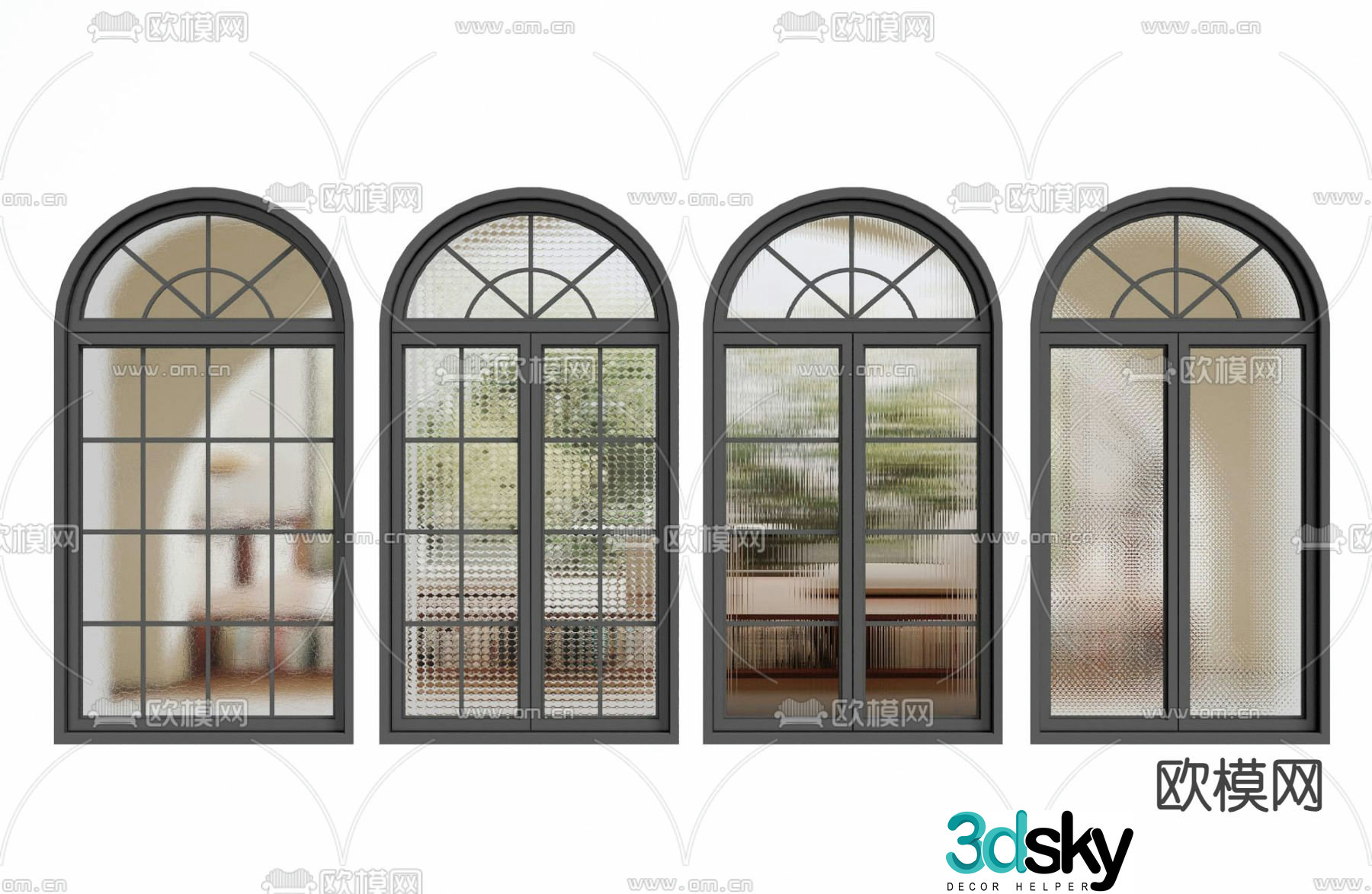 French floor-to-ceiling window Curved window Arched window 3D model