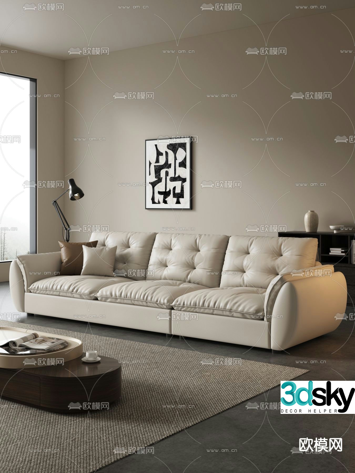 Three seater sofa leather sofa 3d model