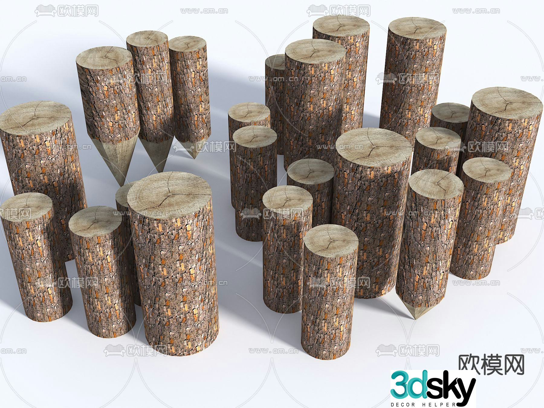 Modern wood pile wood pile fence tree stump fencing 3d model