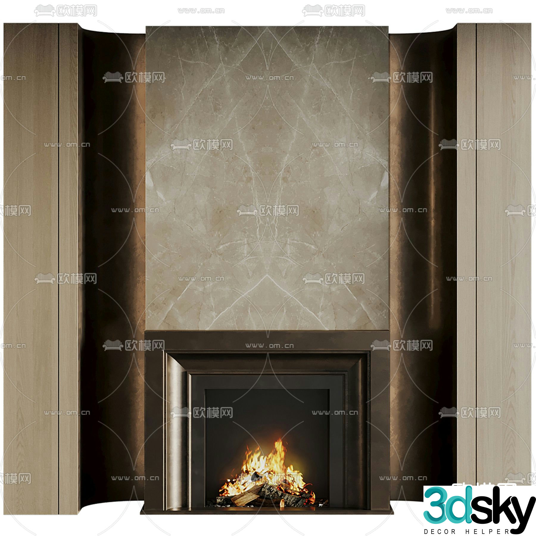 European fireplace marble background wall 3d model