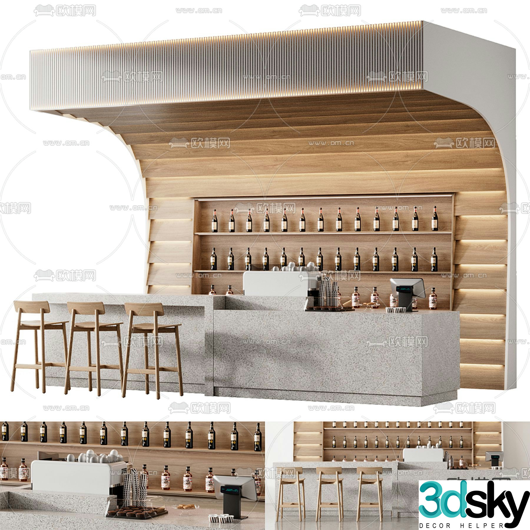 Cafe Operating Desk Bar Bar 3D Model
