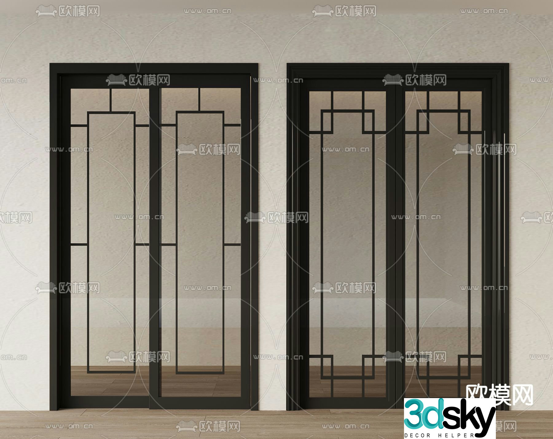 Double-open glass door Kitchen door Sliding door Sliding door 3D model