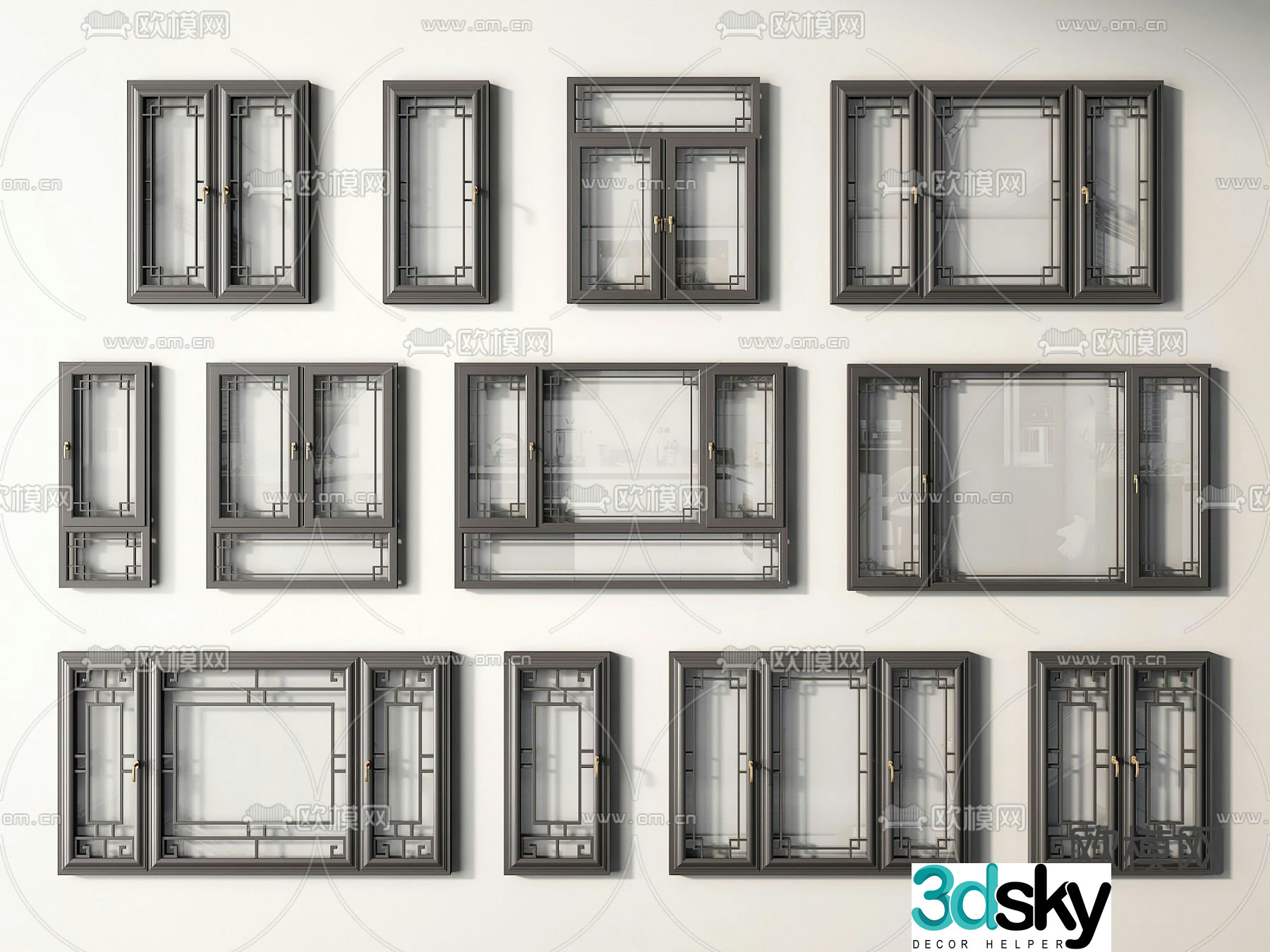 Chinese style windows windows casement windows broken bridge aluminum windows 3d model