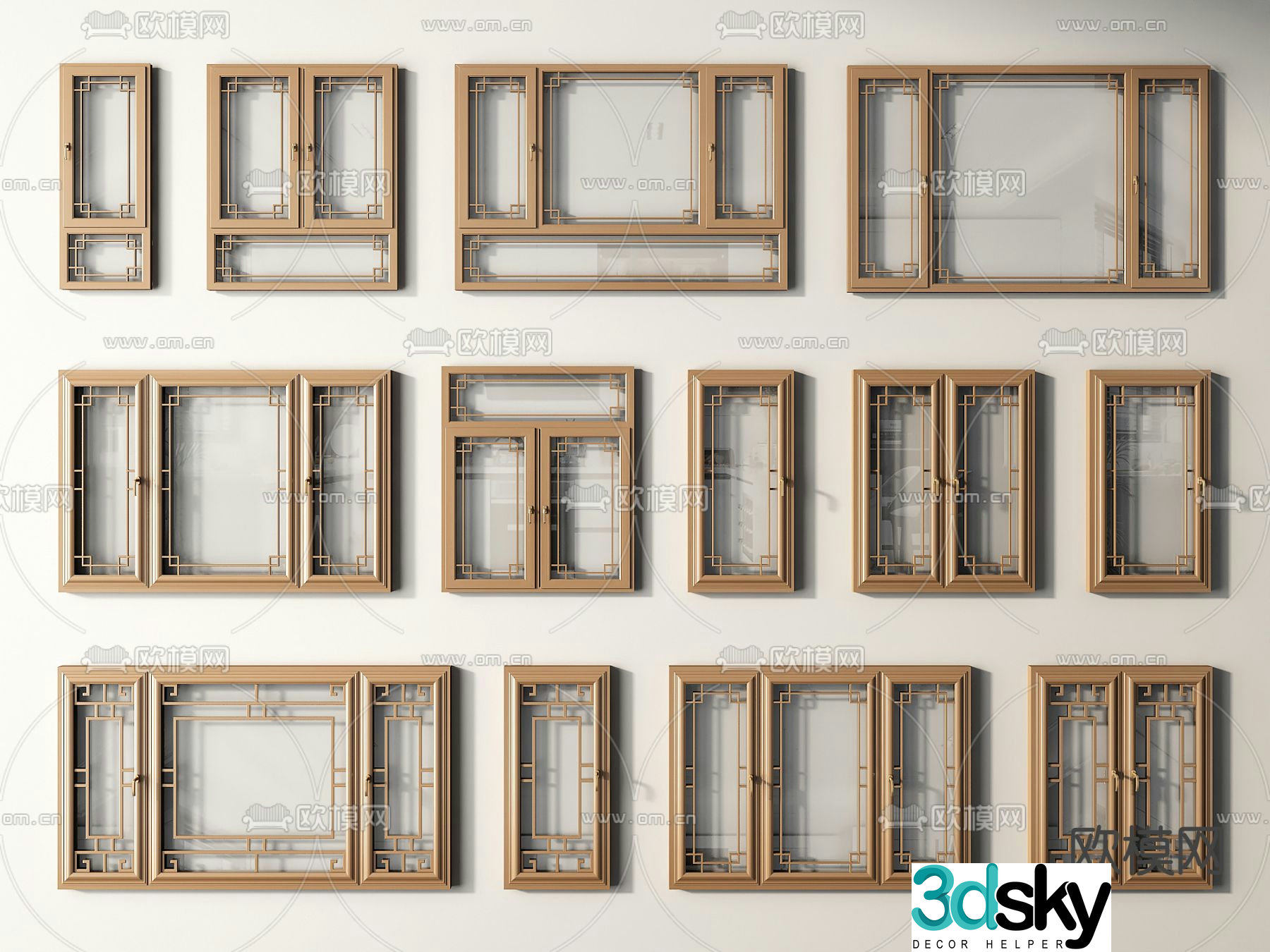 Chinese style windows windows casement windows broken bridge aluminum windows 3d model