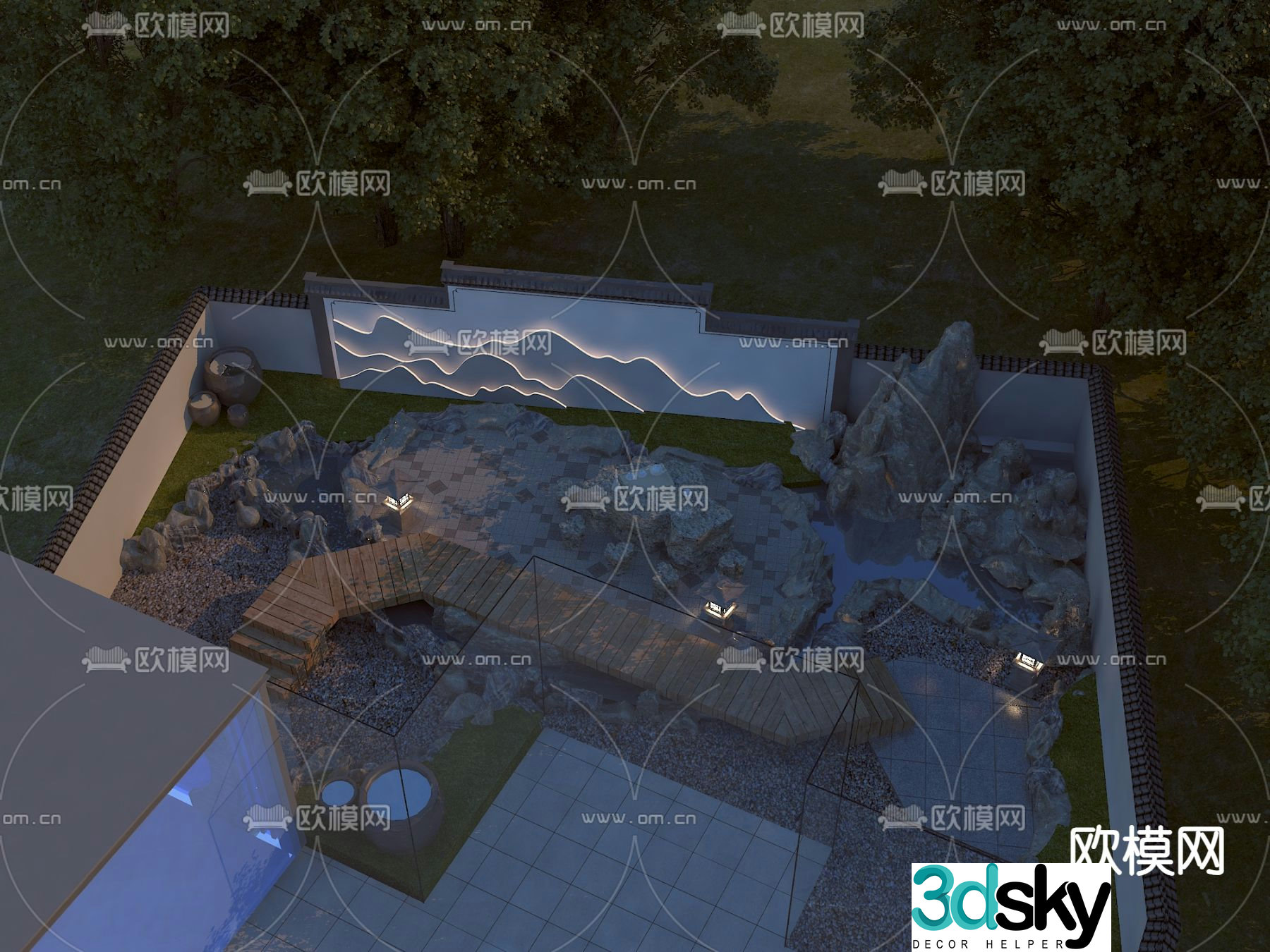 New Chinese style courtyard rockery waterscape 3D model