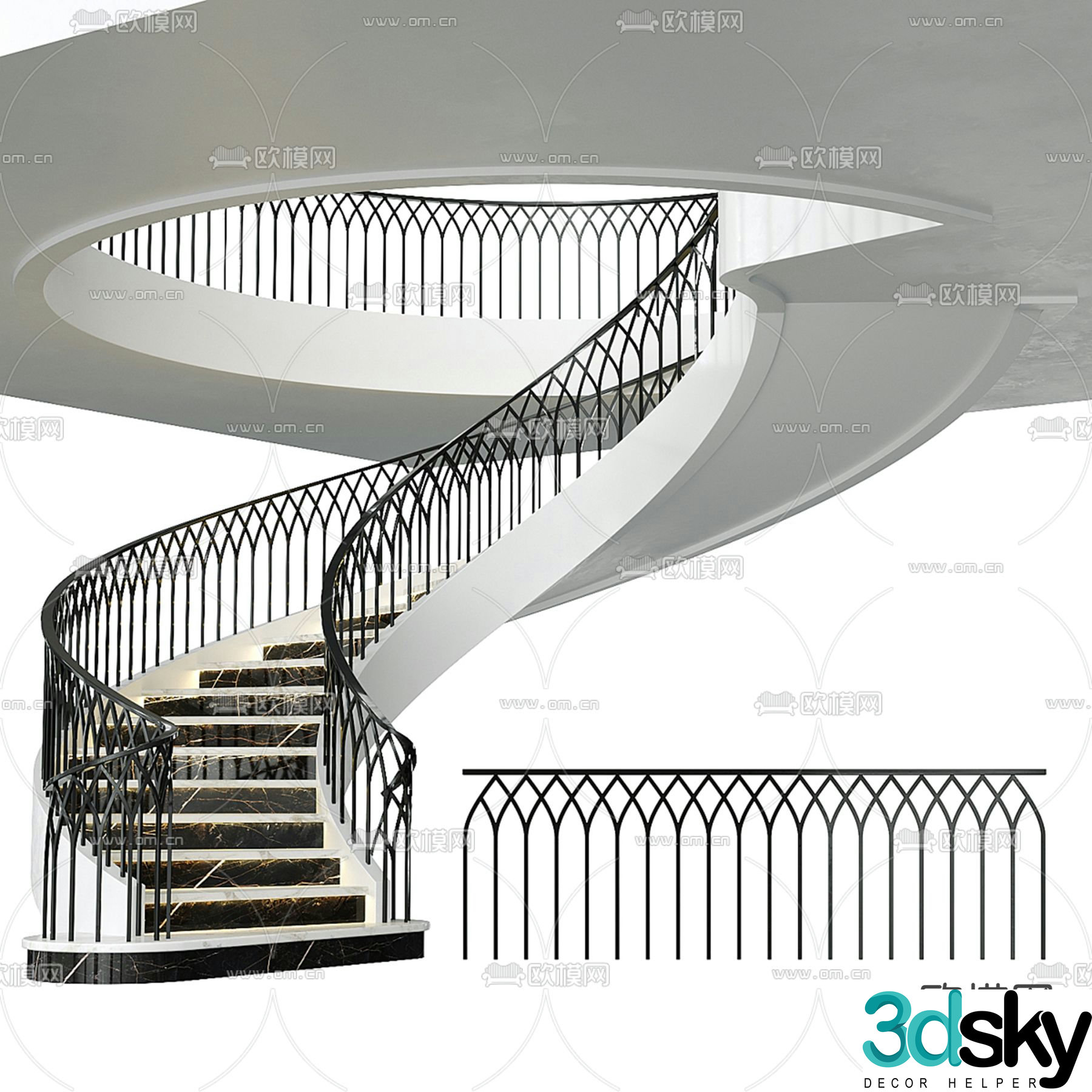 European spiral staircase arc staircase 3D model