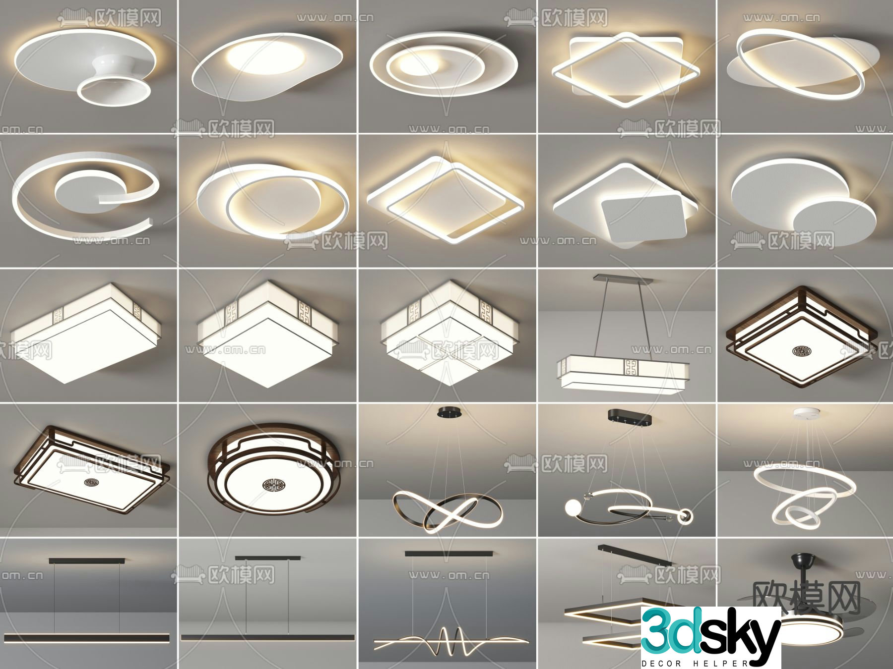 New Chinese style ceiling lamp chandelier geometric ceiling lamp 3d model