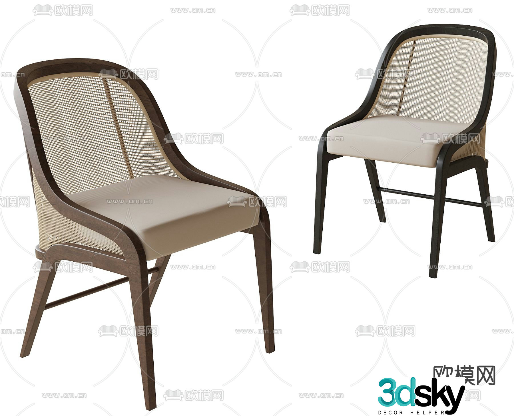 Modern dining chair single chair rattan chair 3d model