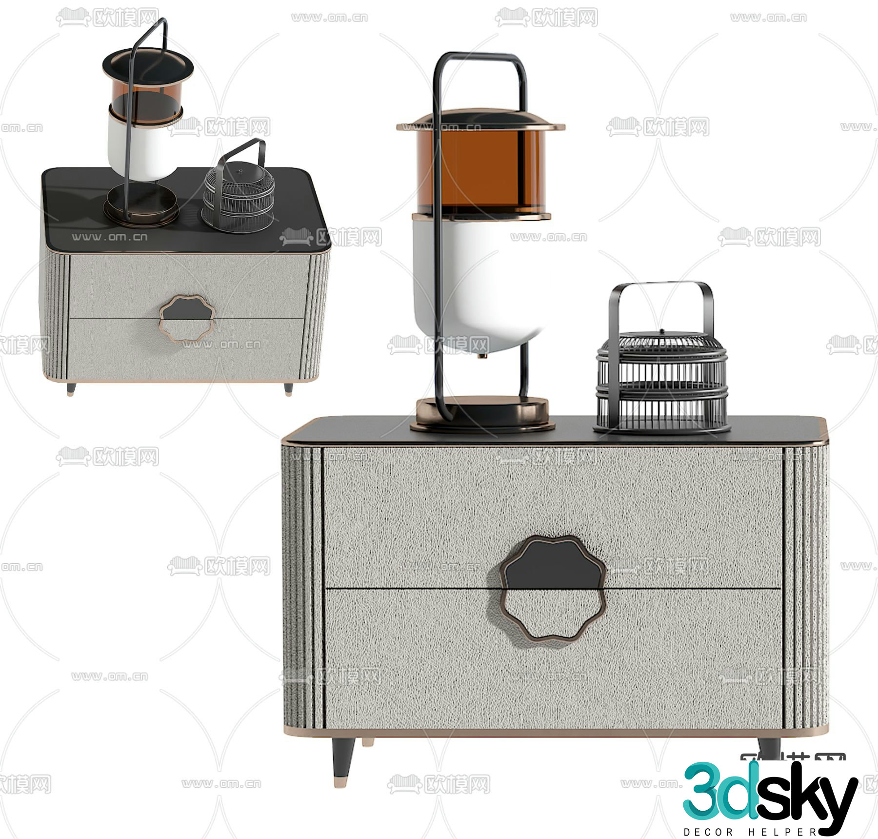 New Chinese style bedside table 3d model
