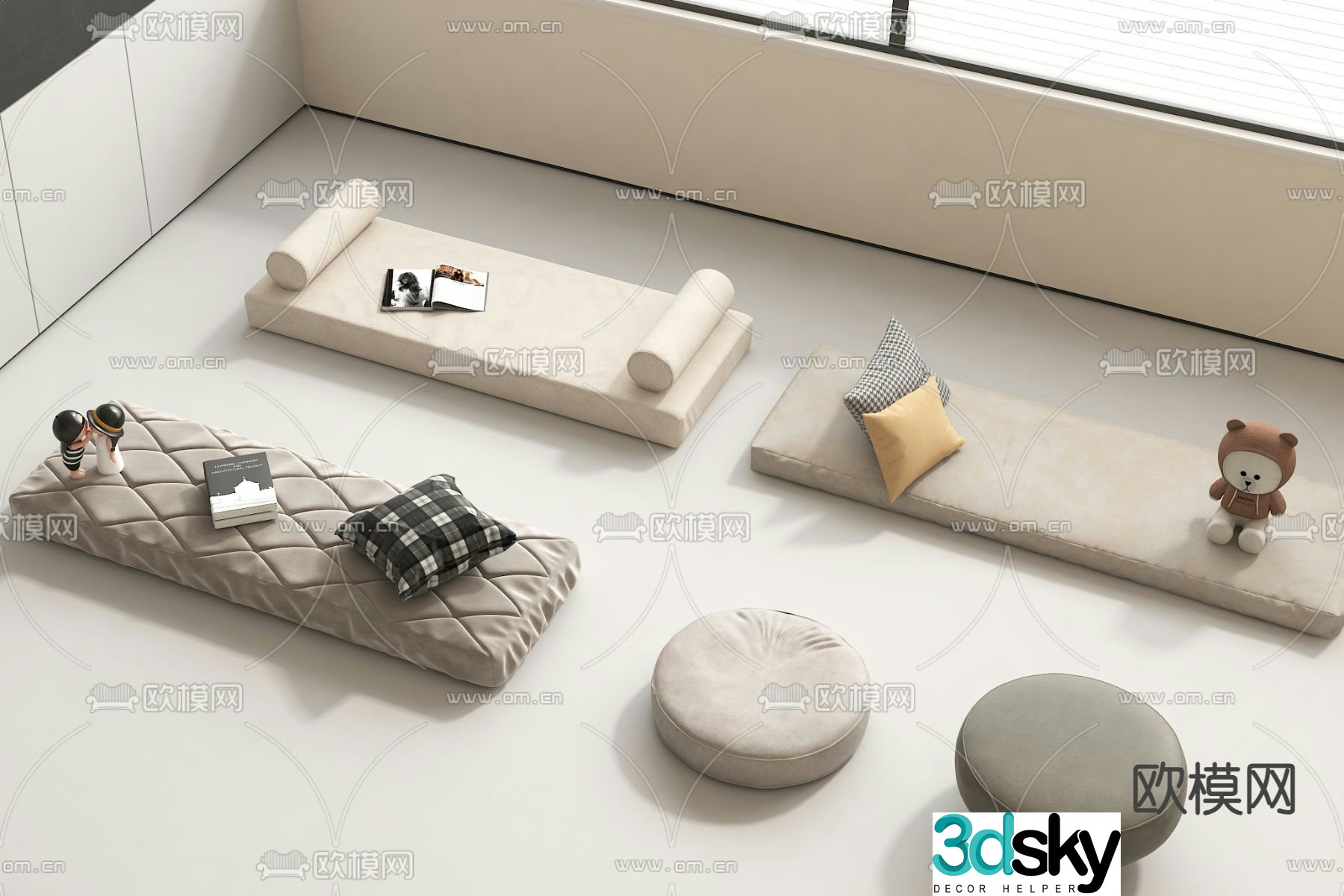 Seat cushion bay window cushion sofa cushion 3D model