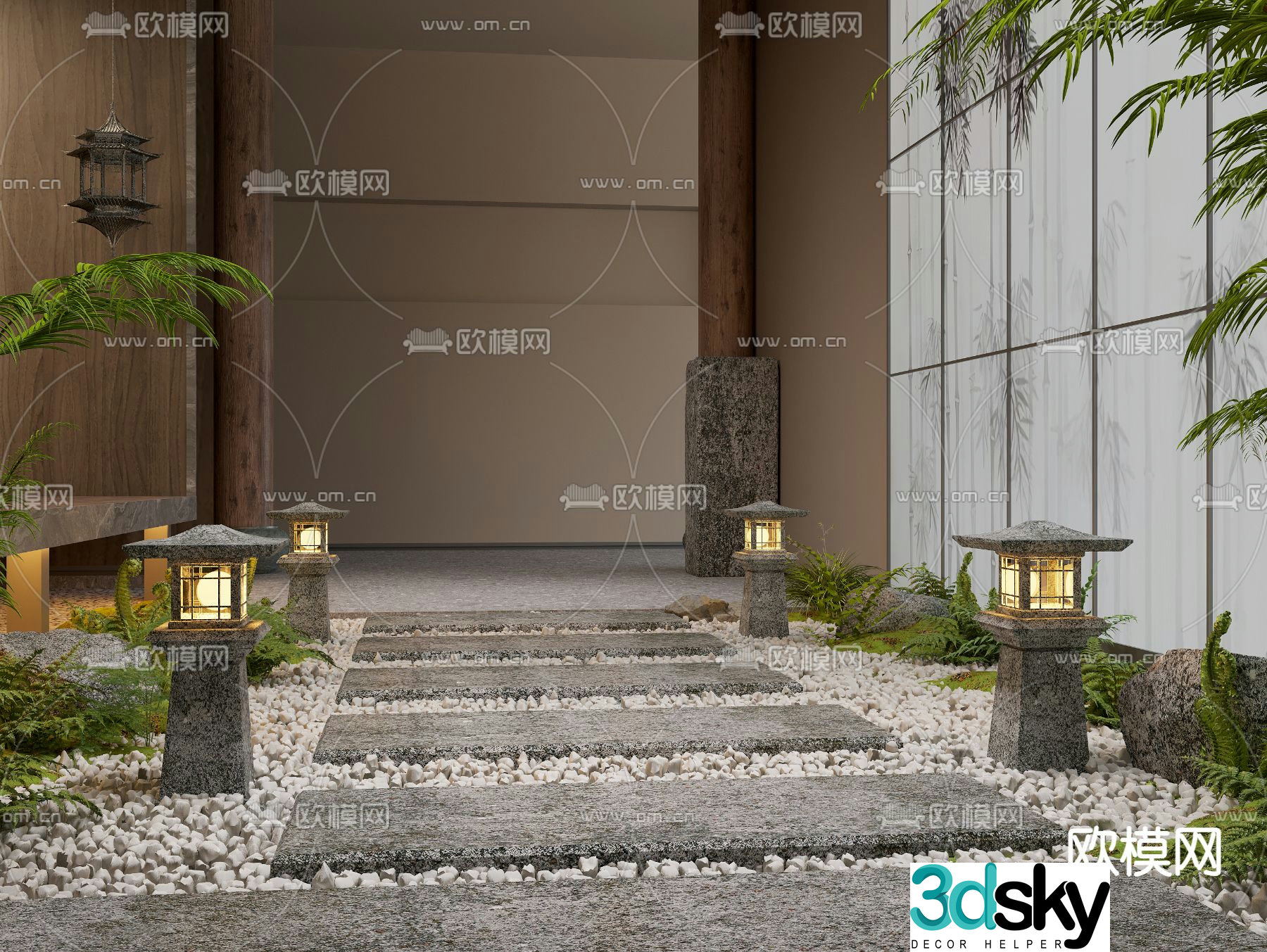 Chinese Tingbu bluestone slab slate cobblestone gravel sketch 3D model