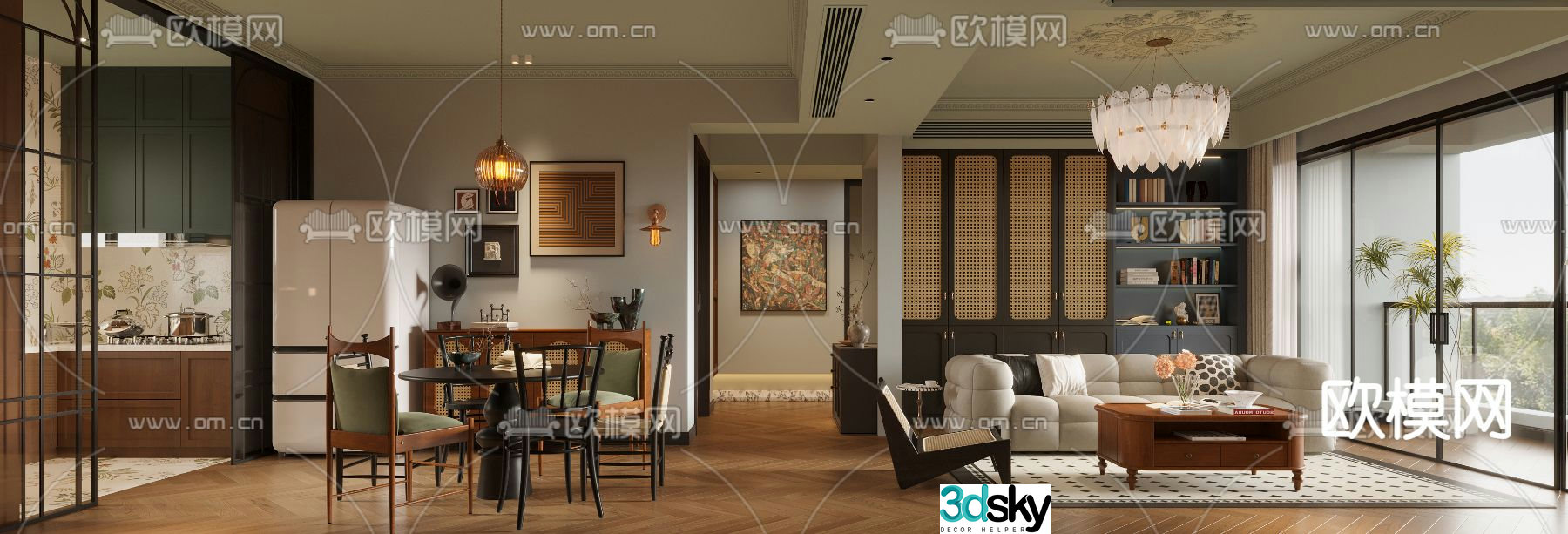 French living and dining room medieval style living and dining room 3D model