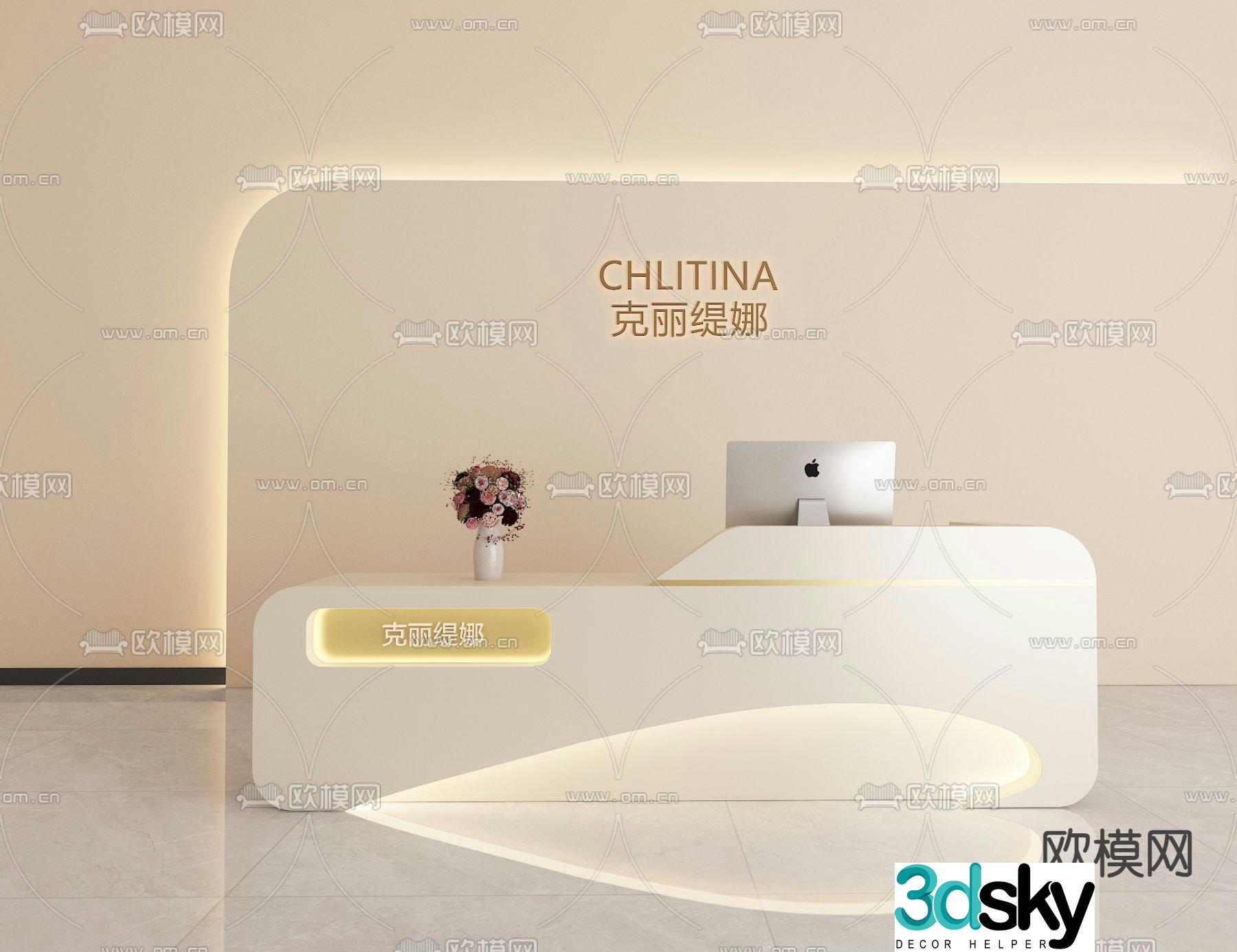 Beauty salon front desk reception desk 3d model