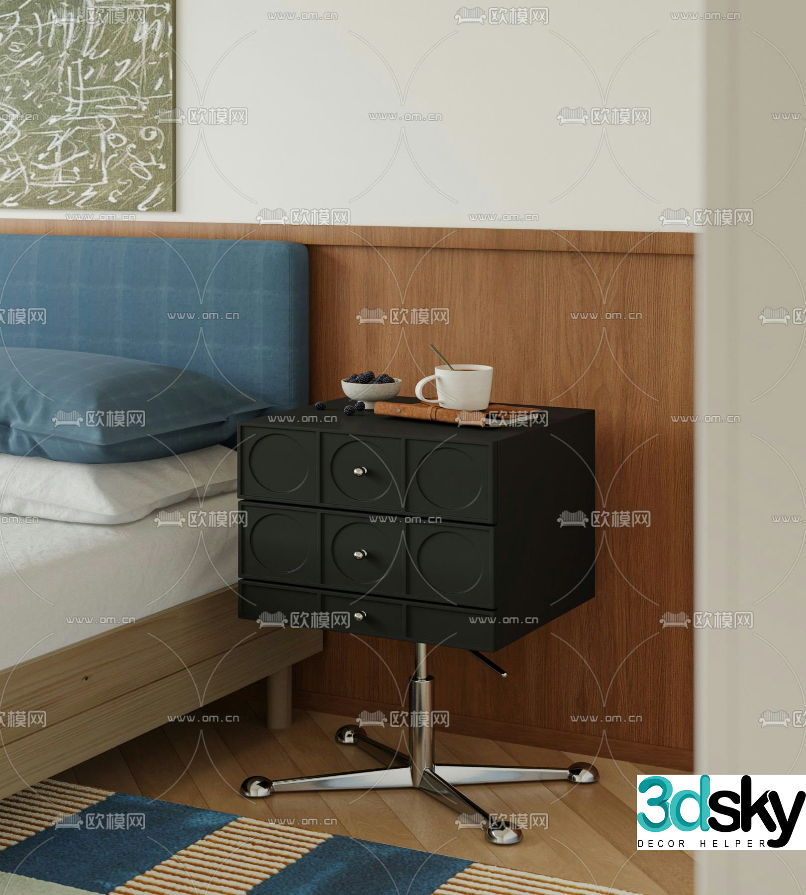 Medieval style bedside table Bauhaus bedside table 3D model