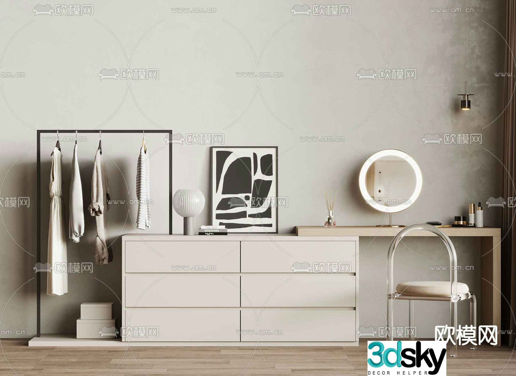 Cream style dressing table dressing table 3d model