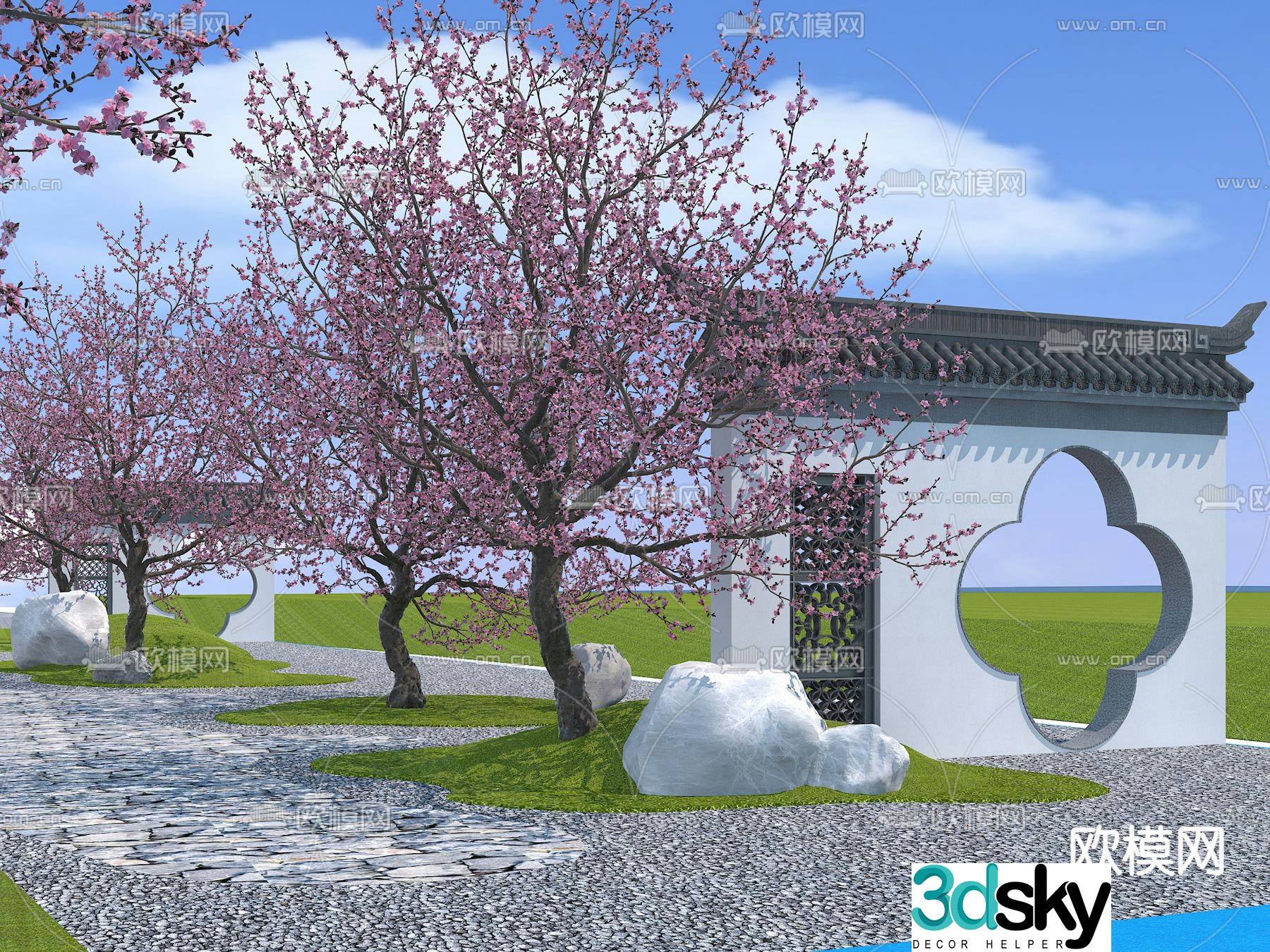 Plum Garden Plum Blossom Scenery Wall 3D Model