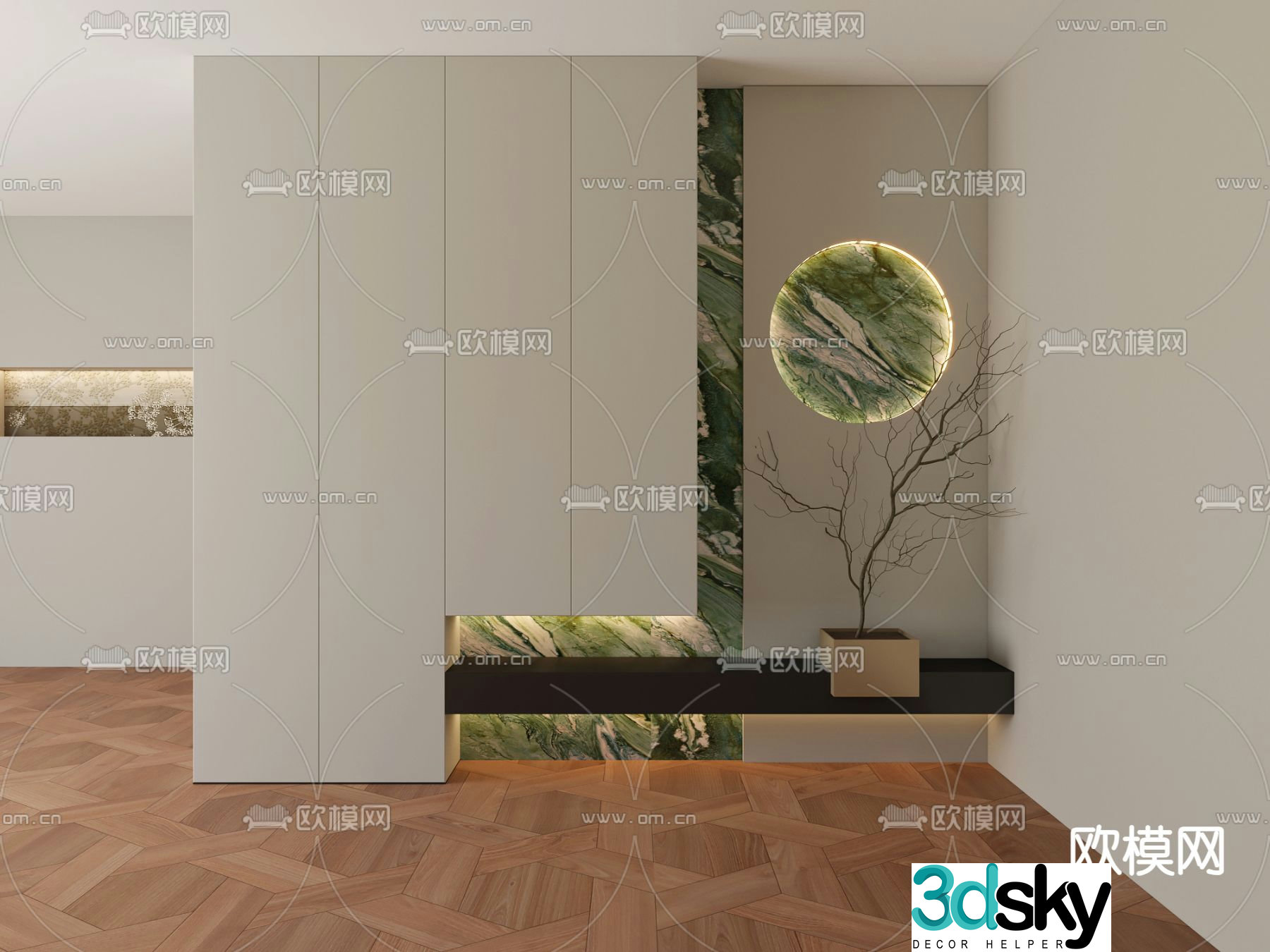 New Chinese style 3D model of the entrance shoe cabinet