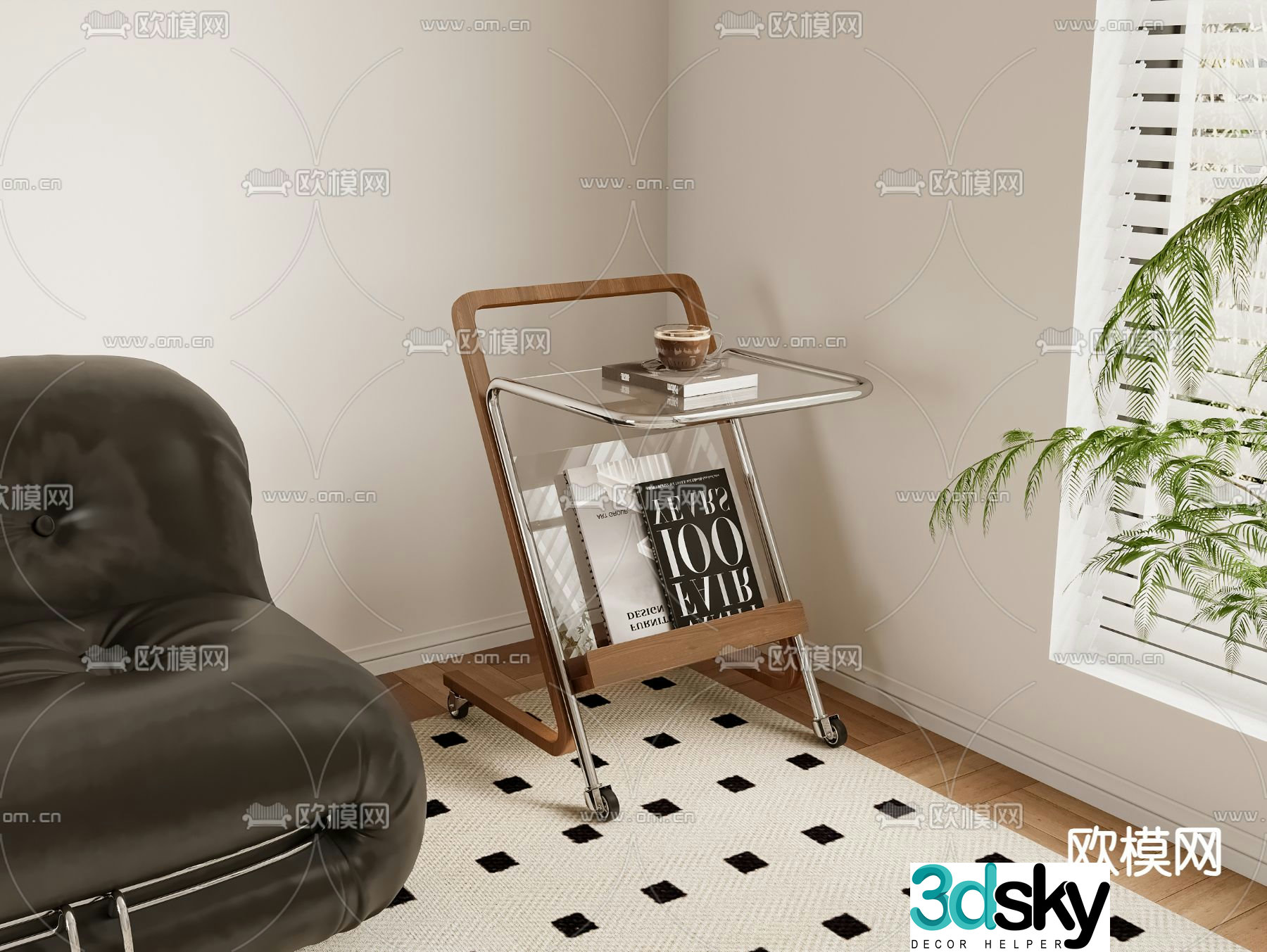 Medieval style side table corner table magazine rack 3D model