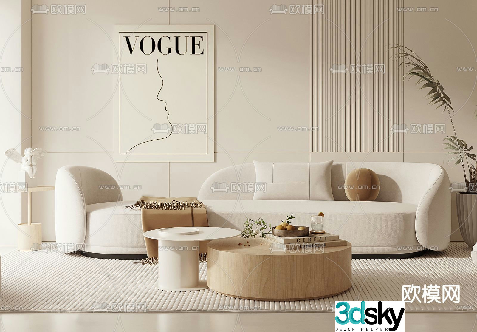 Cream style sofa multi-person sofa 3d model