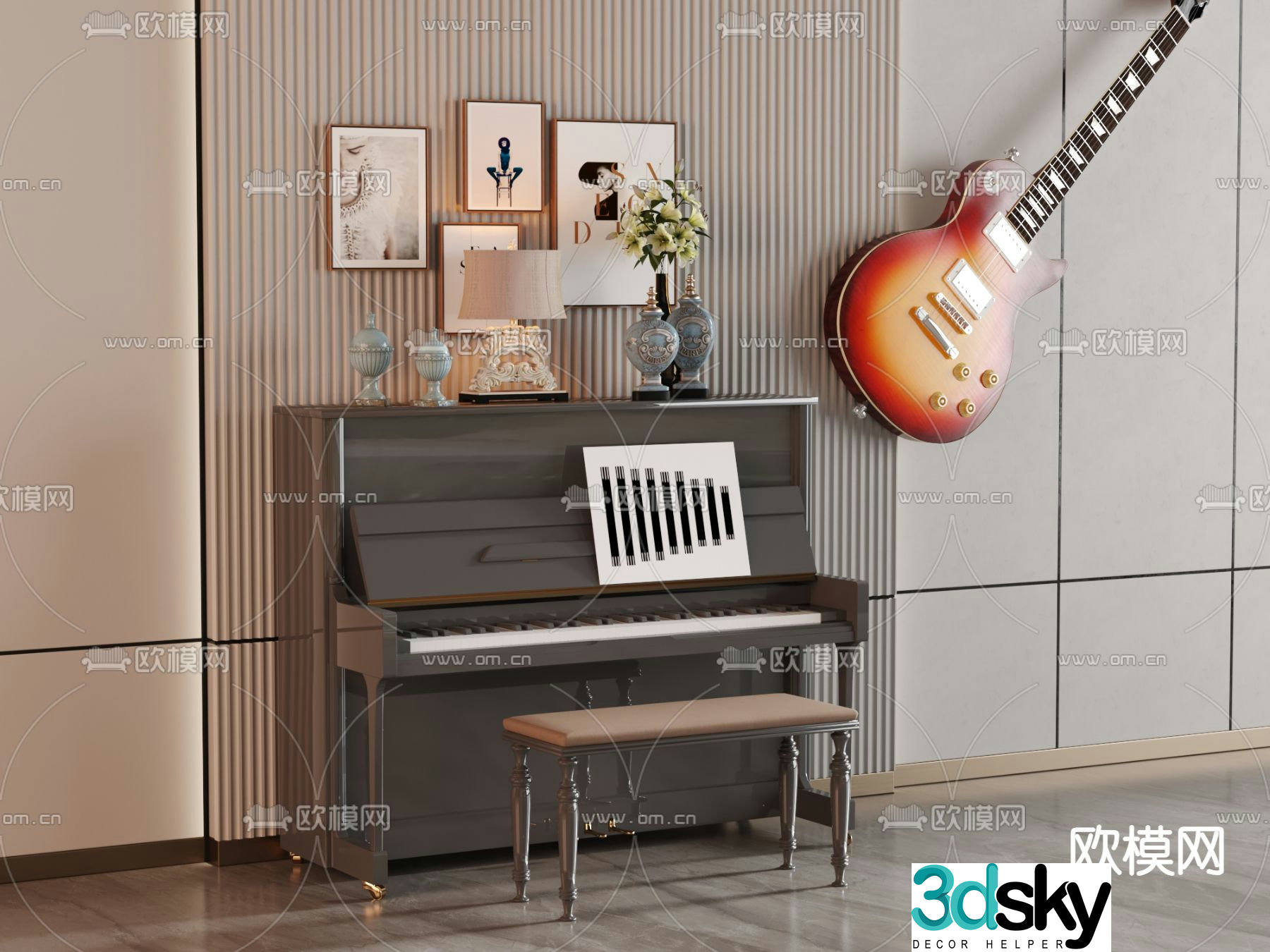 piano guitar 3d model