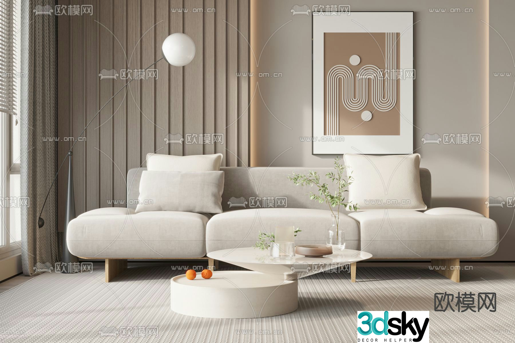 Cream style sofa and coffee table combination 3D model