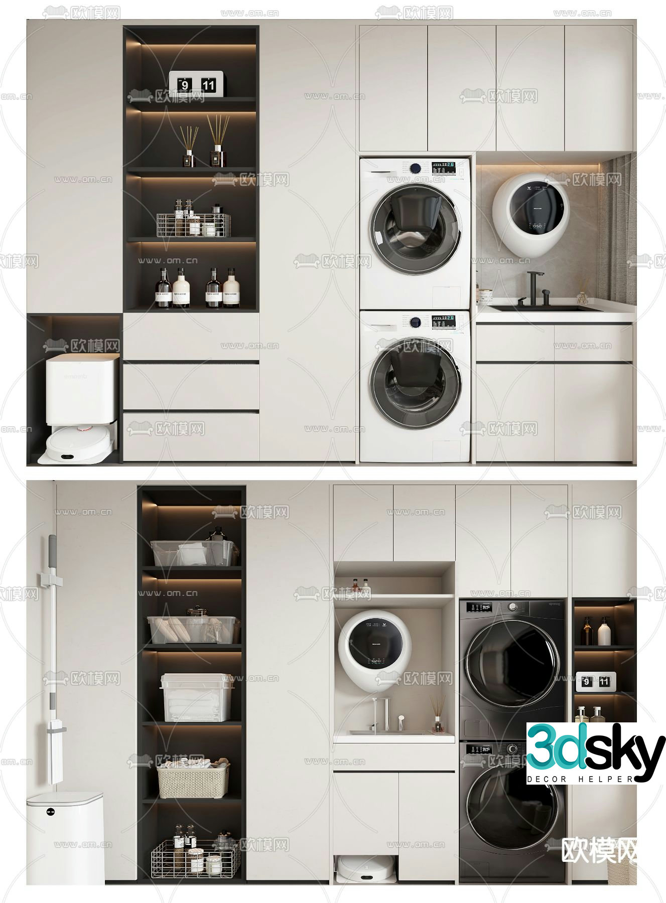 Modern balcony cabinet washing machine cabinet 3d model