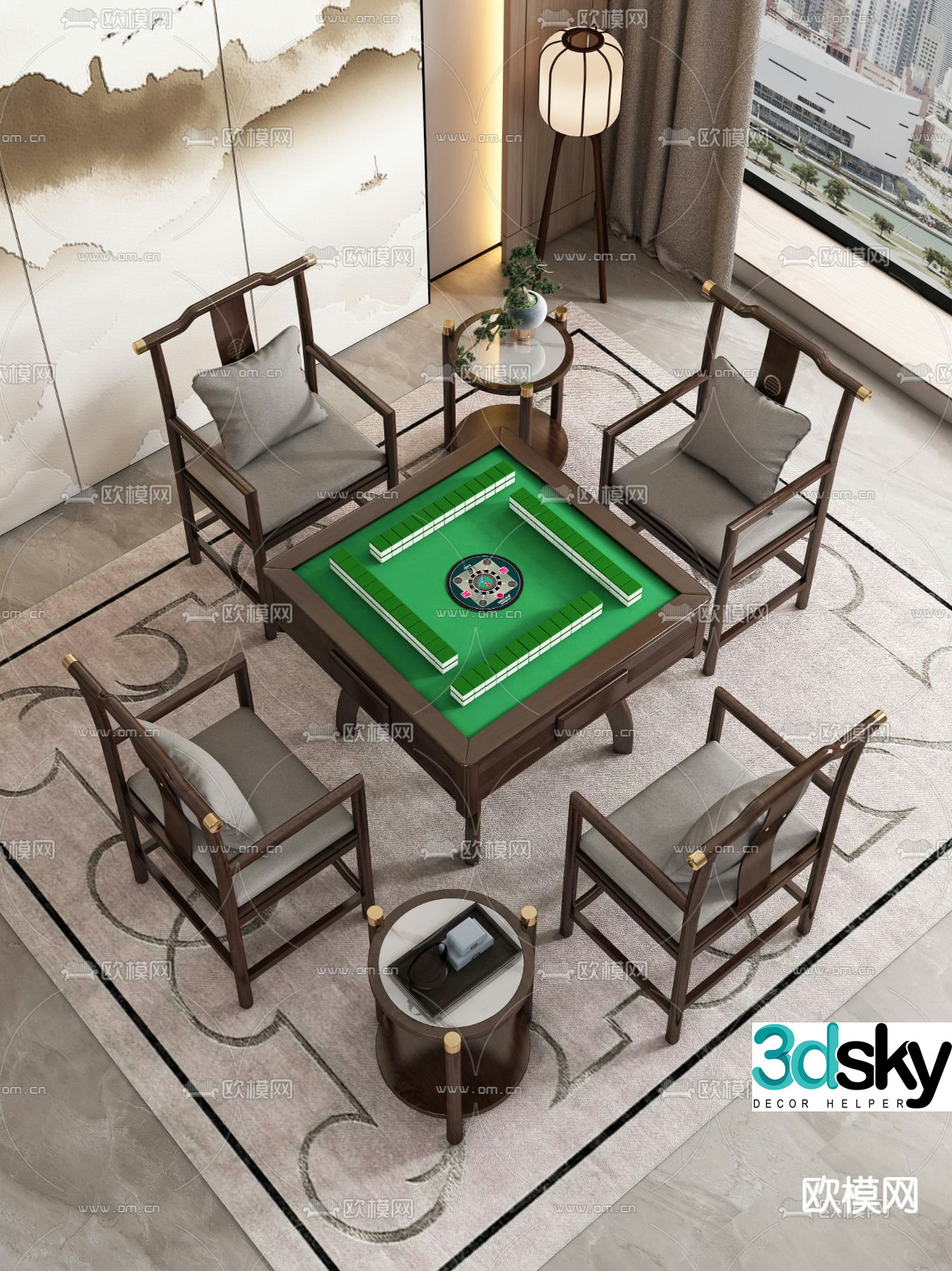 New Chinese style mahjong table 3d model