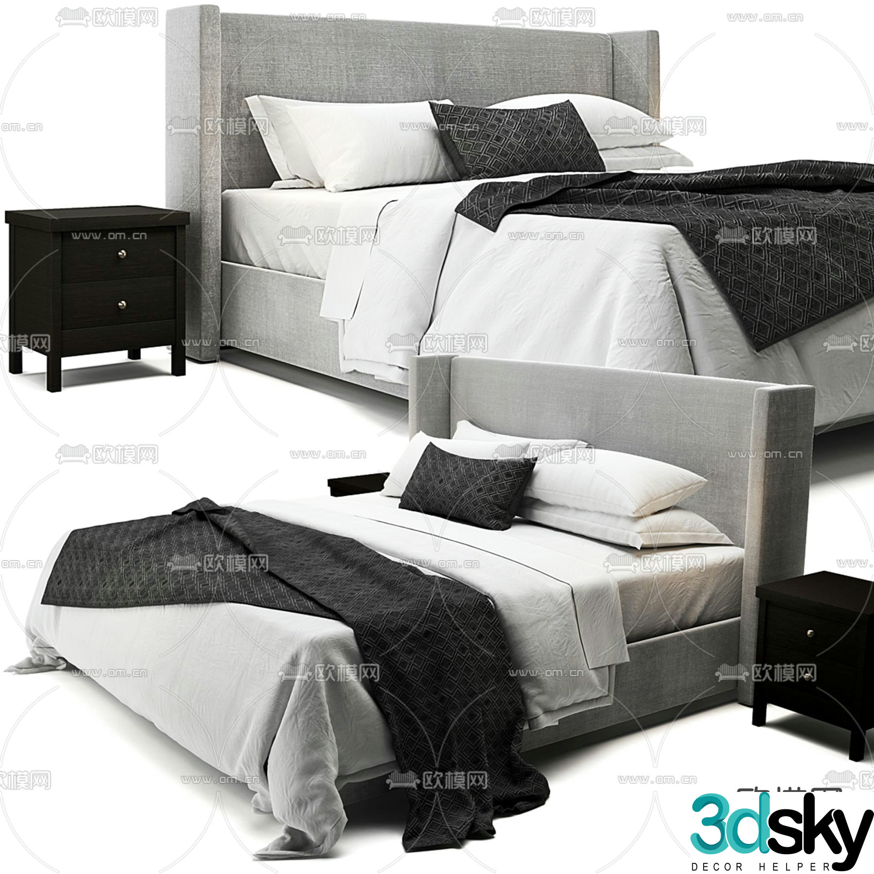Elliot Shelter double bed upholstered bed 3d model