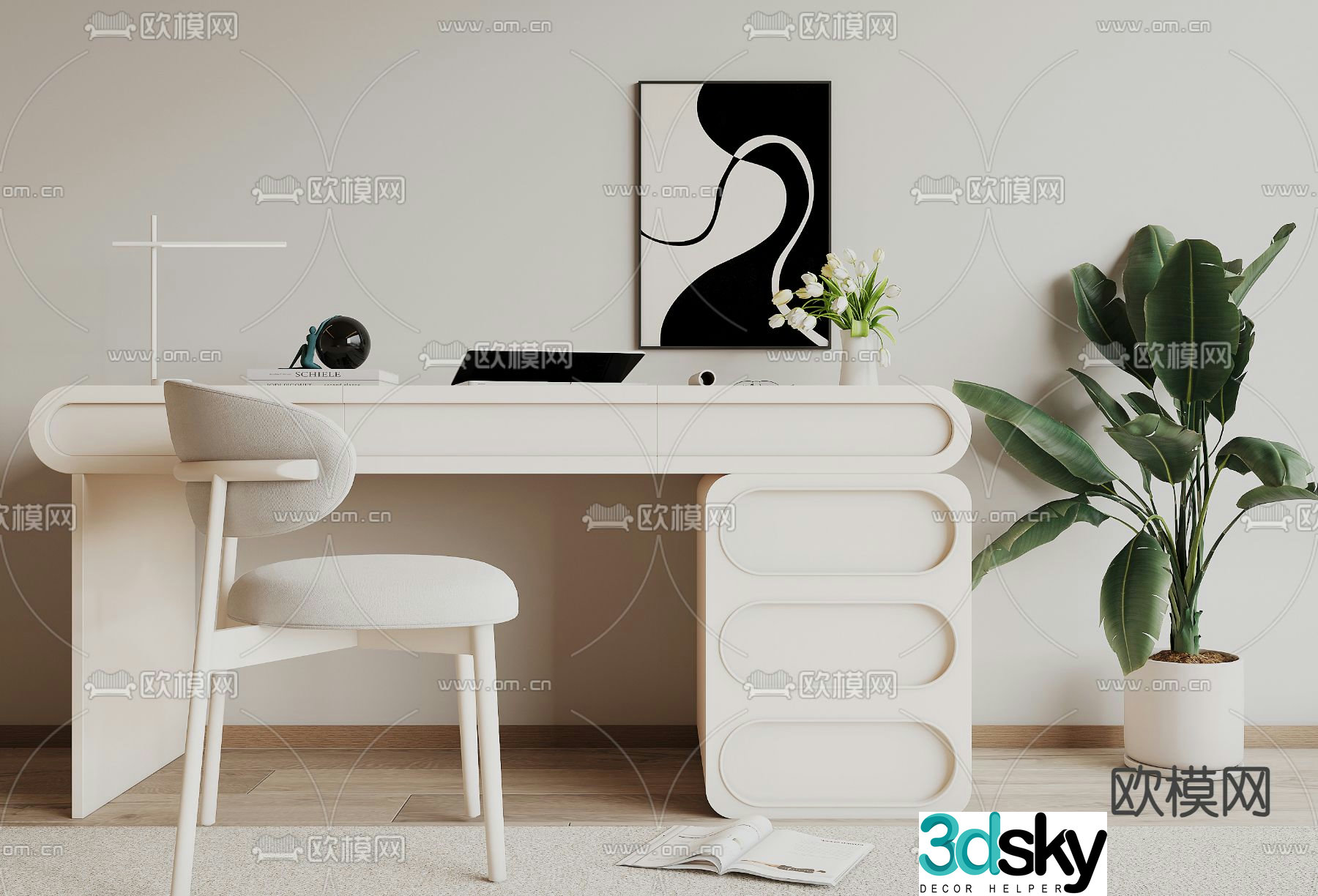 Cream style desk chair 3d model
