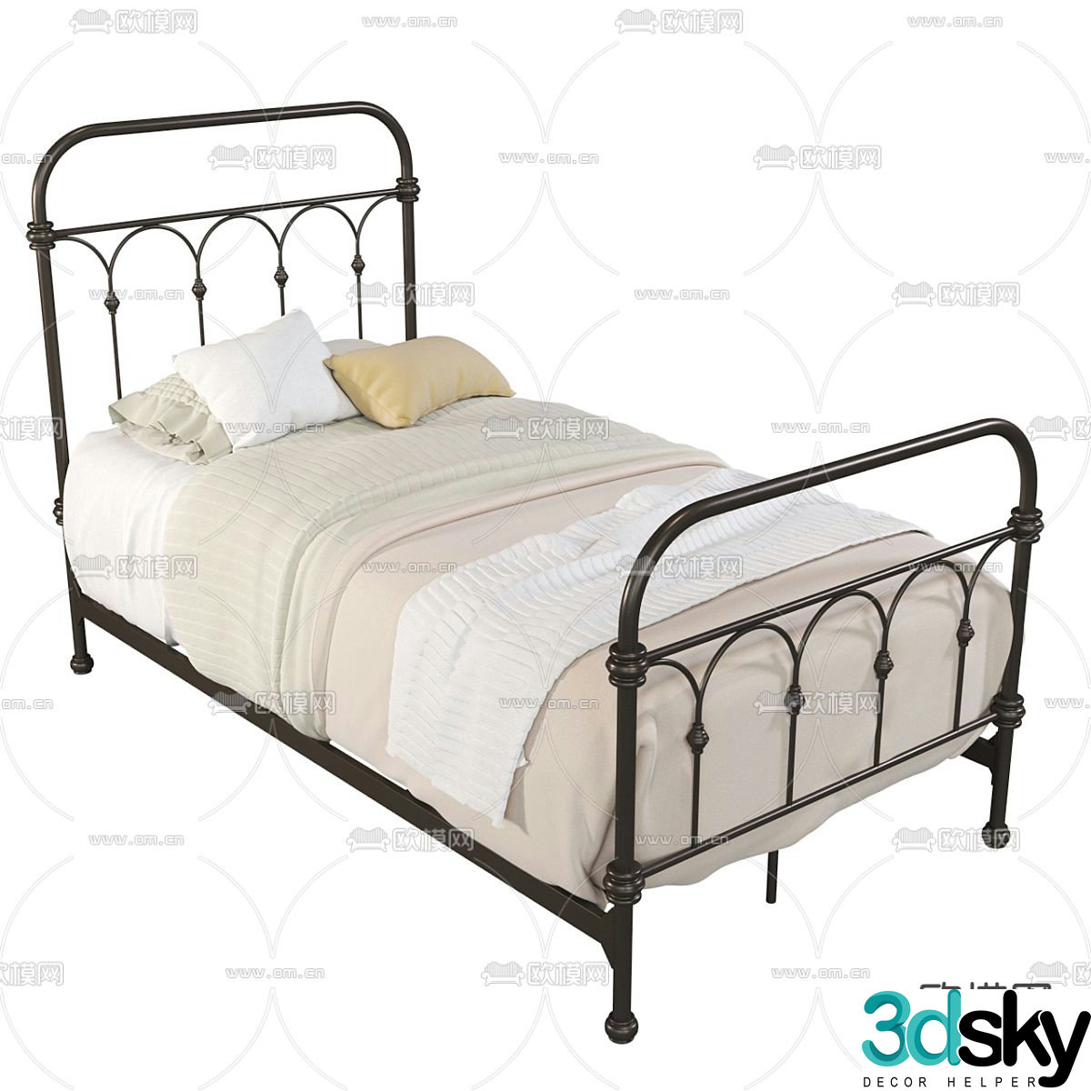 American iron bed single bed 3d model