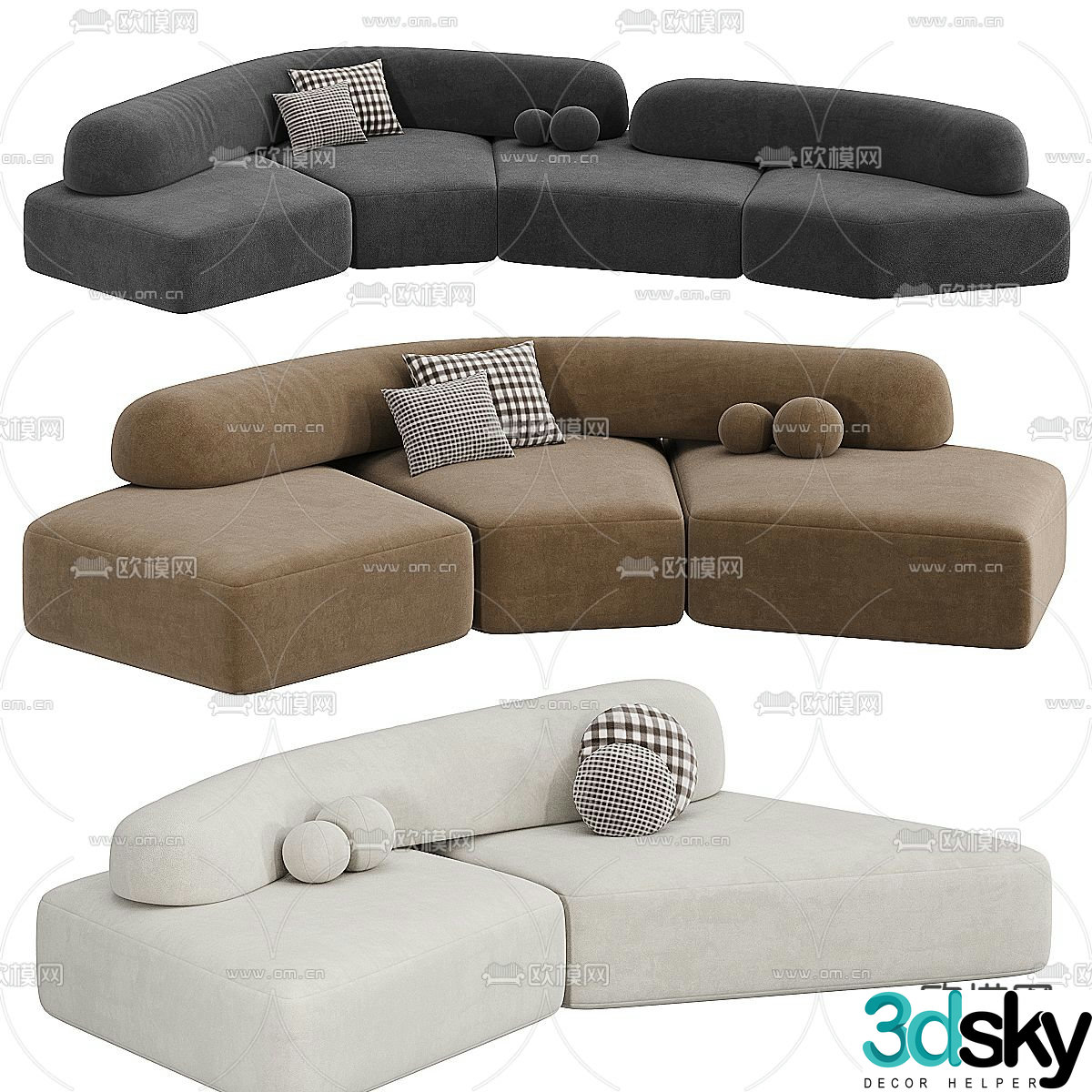 Modern fabric multi-person sofa 3d model