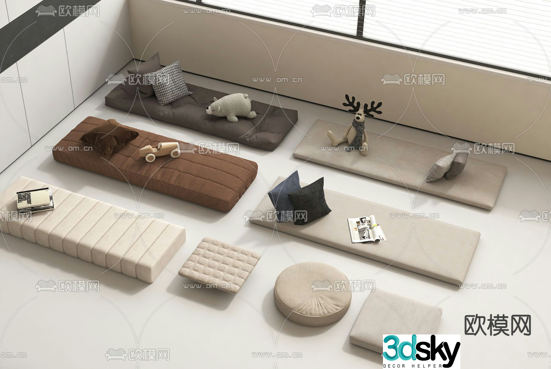 Seat cushion bay window cushion sofa cushion 3D model