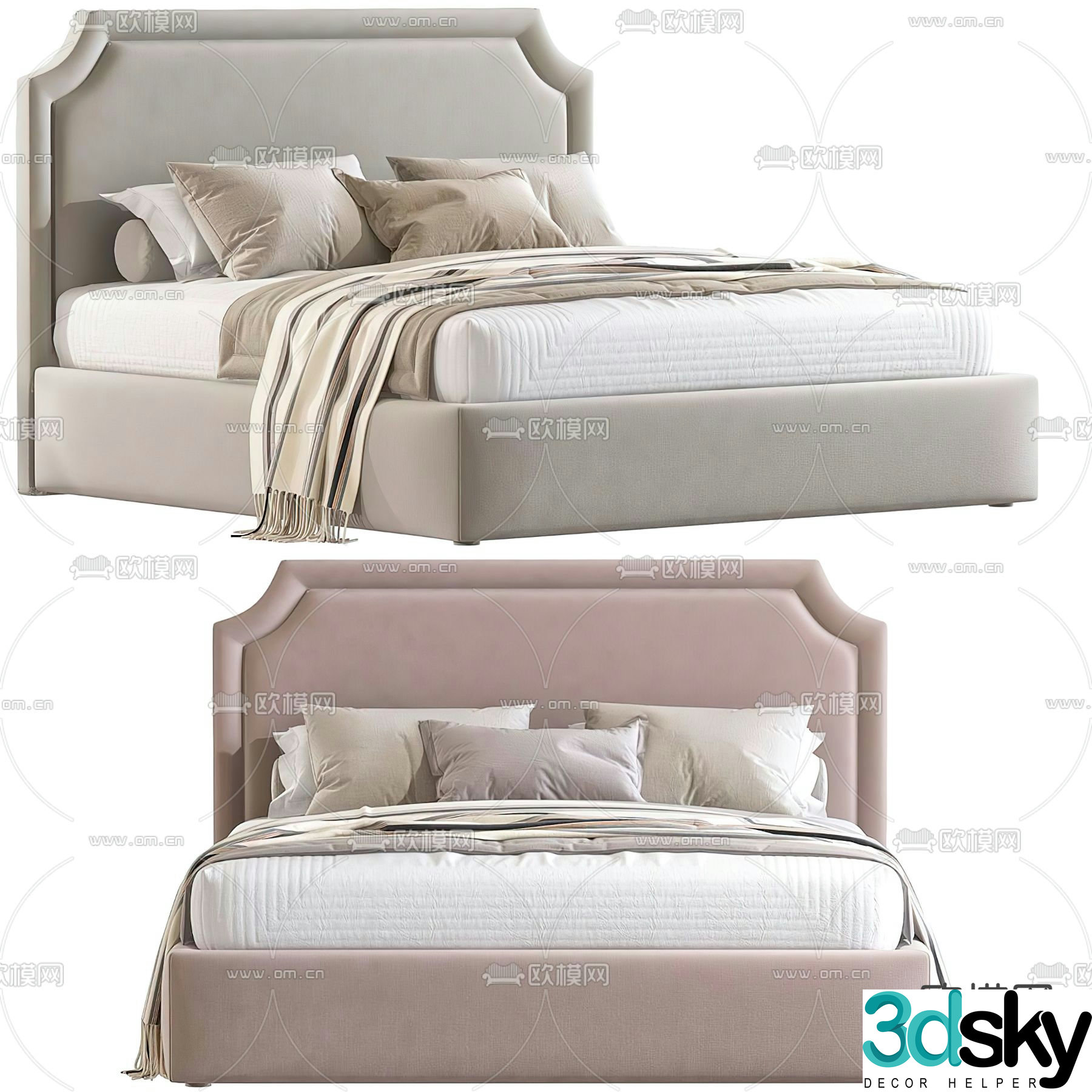 Modern fabric double bed 3d model