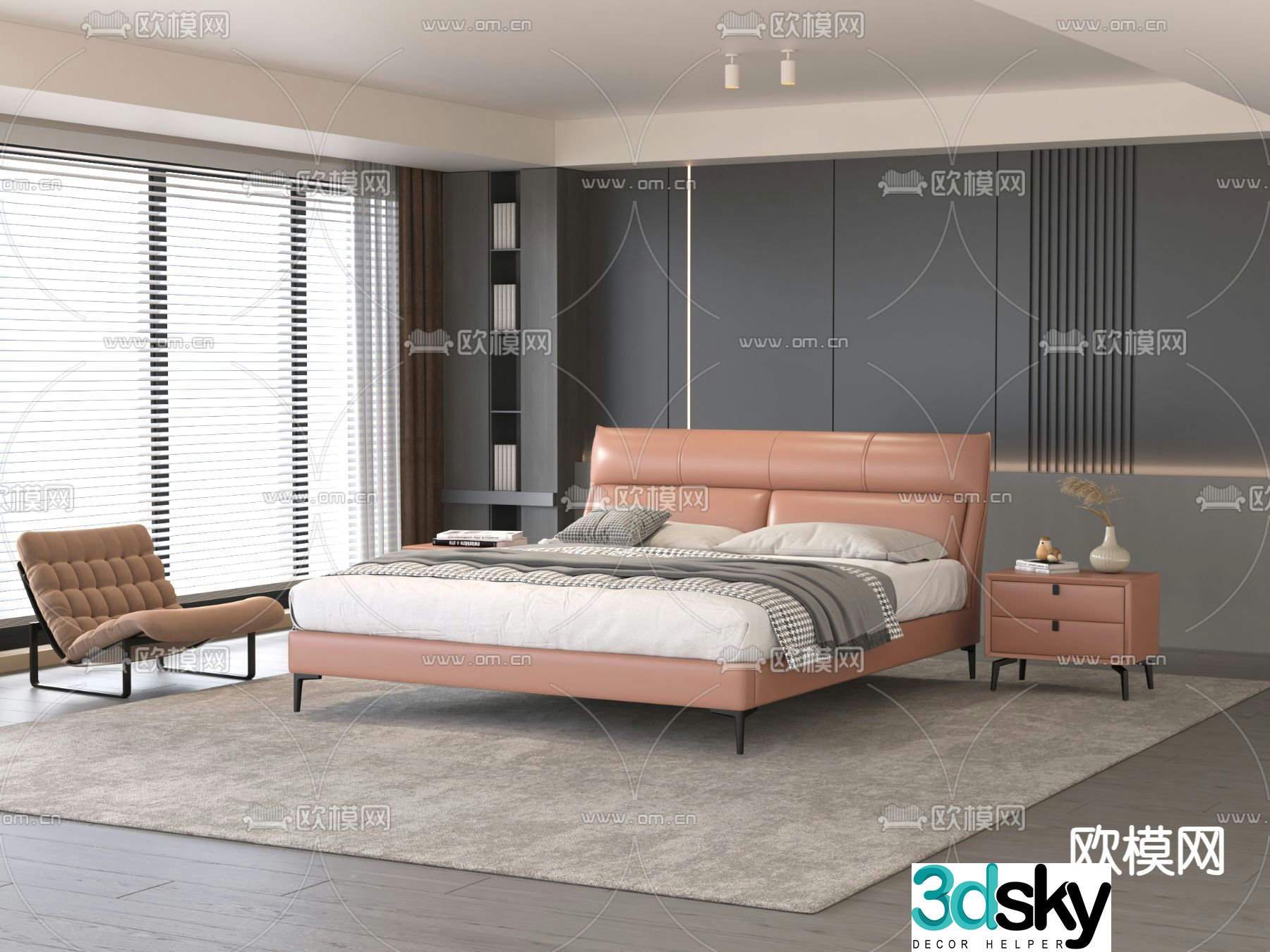 Modern double bed 3d model