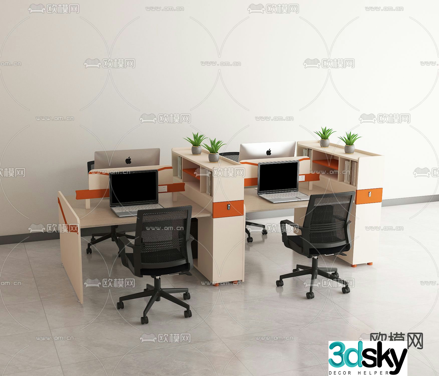 Office desk and chair work station position card position 3d model