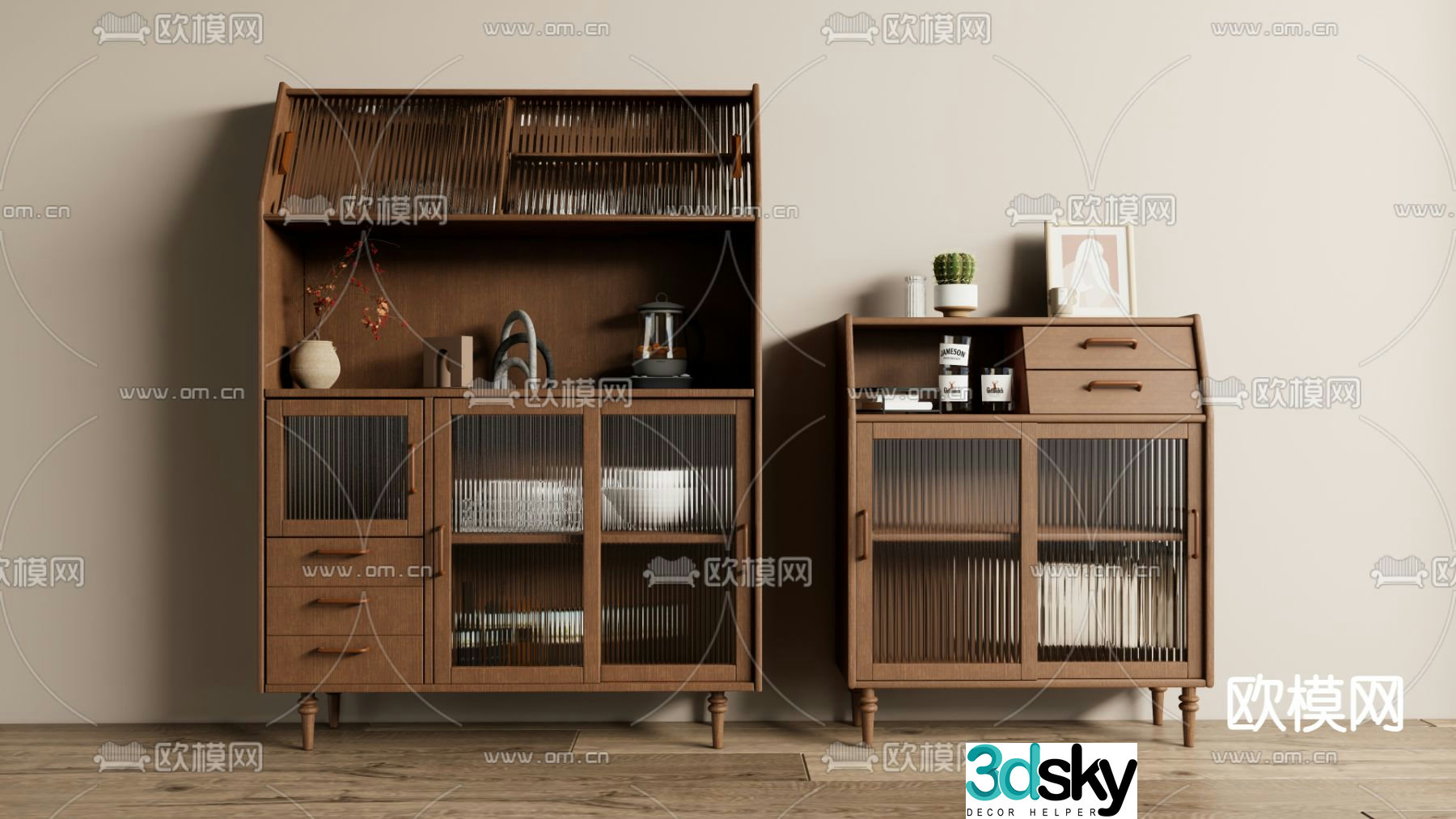 Medieval style sideboard decorative cabinet 3D model