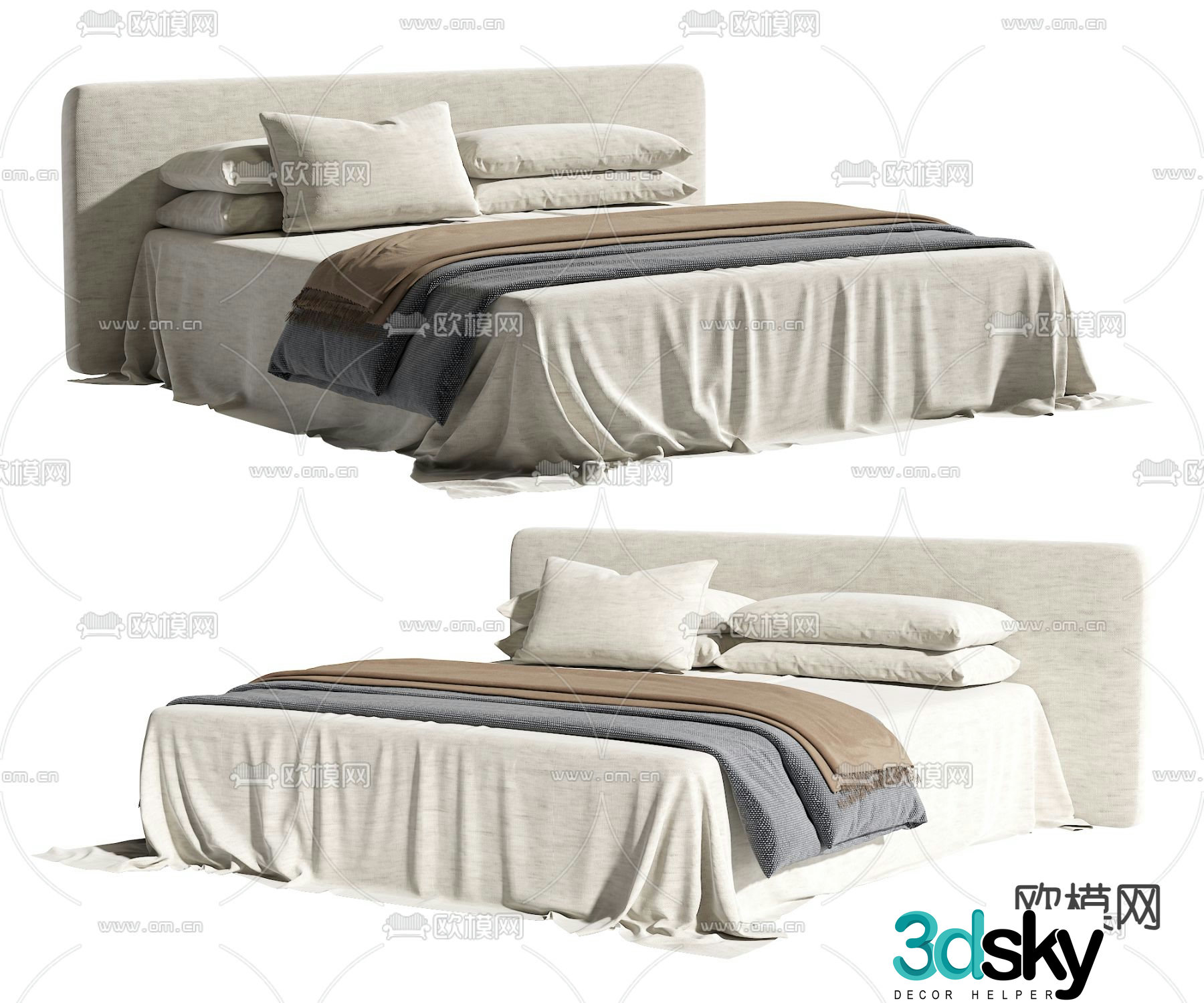 Wabi-sabi style double bed 3d model