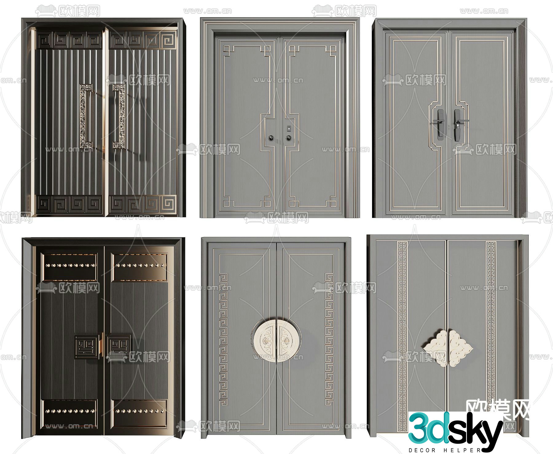 New Chinese style villa door entrance door 3D model