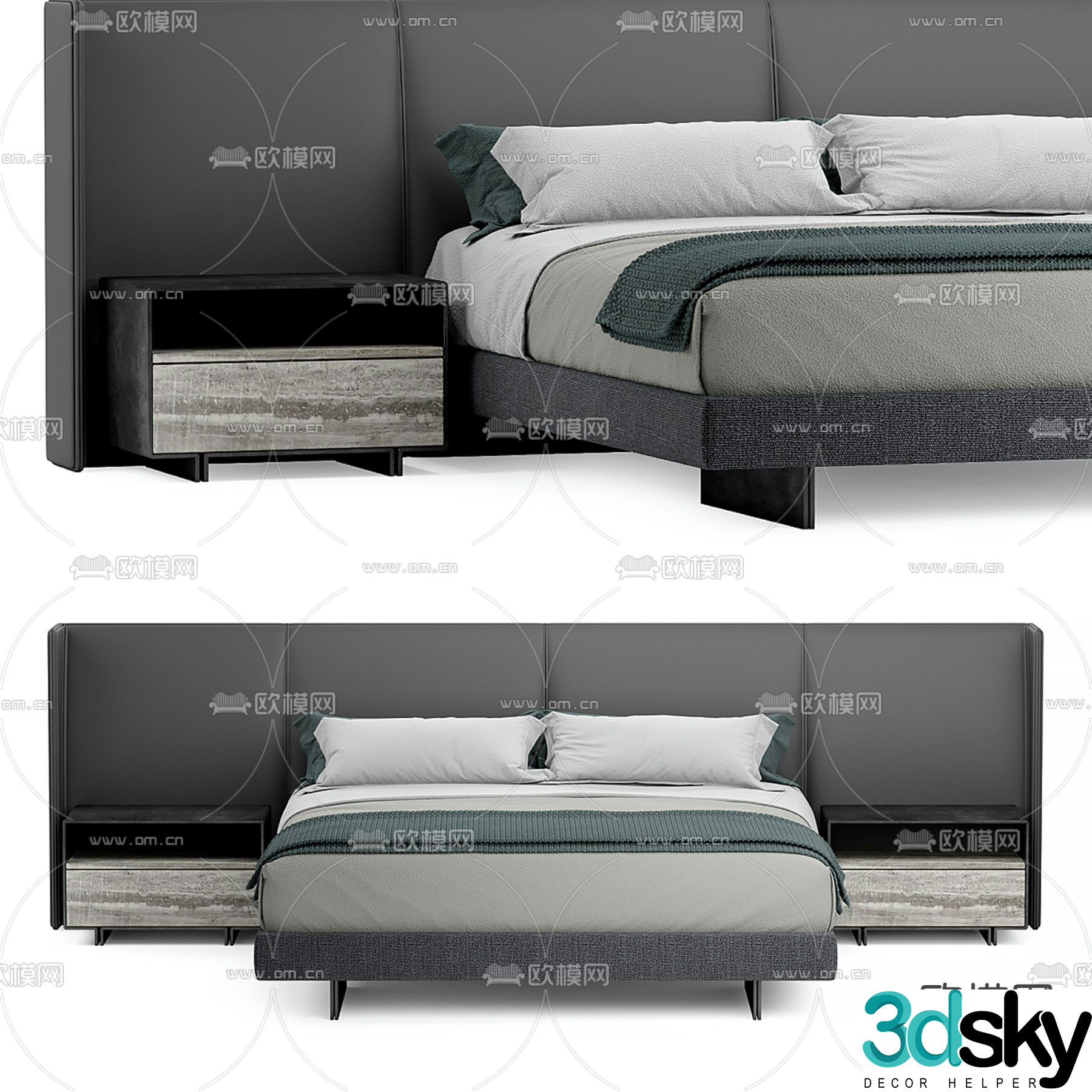 Modern fabric double bed 3d model