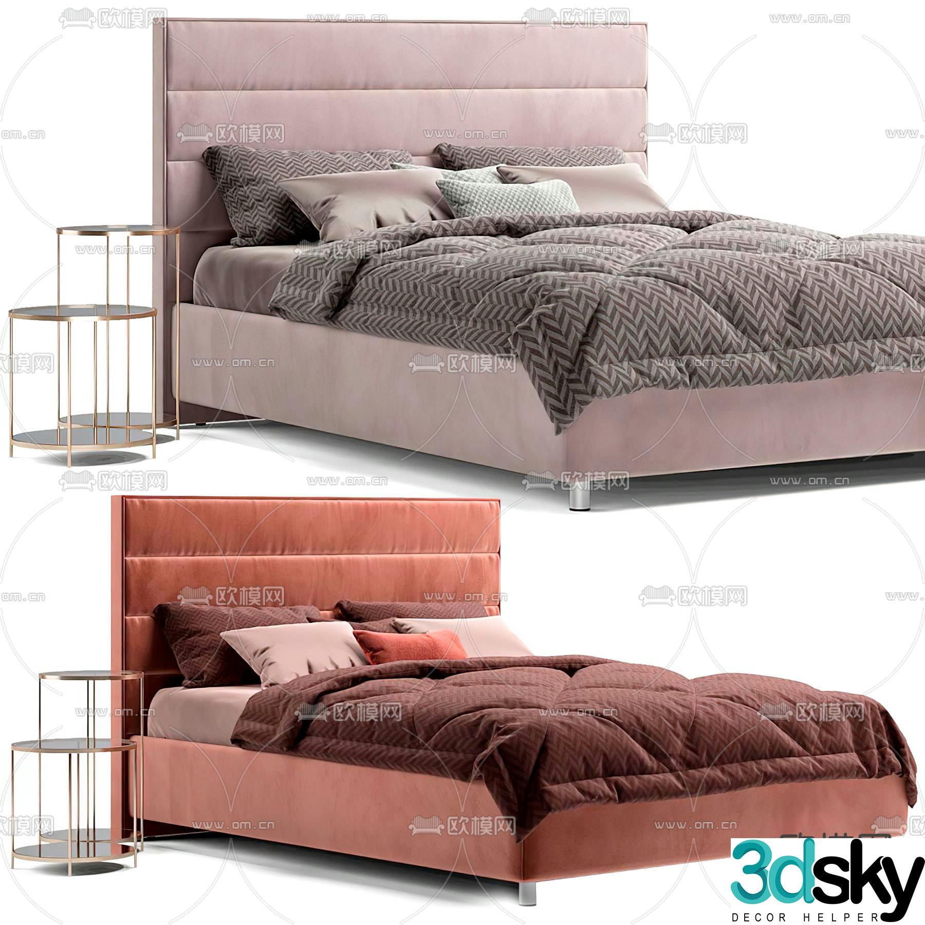 Modern fabric double bed 3d model