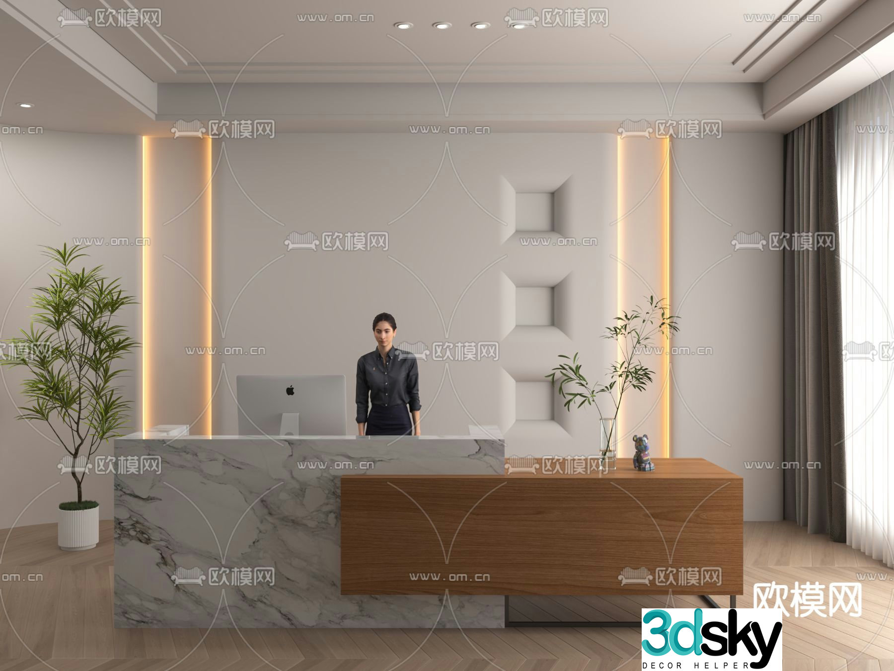 Modern front desk reception desk service desk 3d model