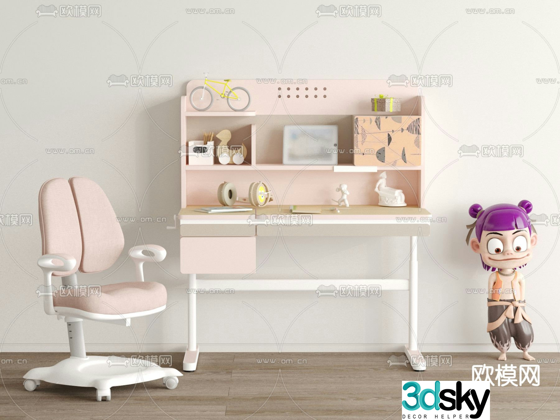 Children’s desk and chair homework table corrective chair 3D model