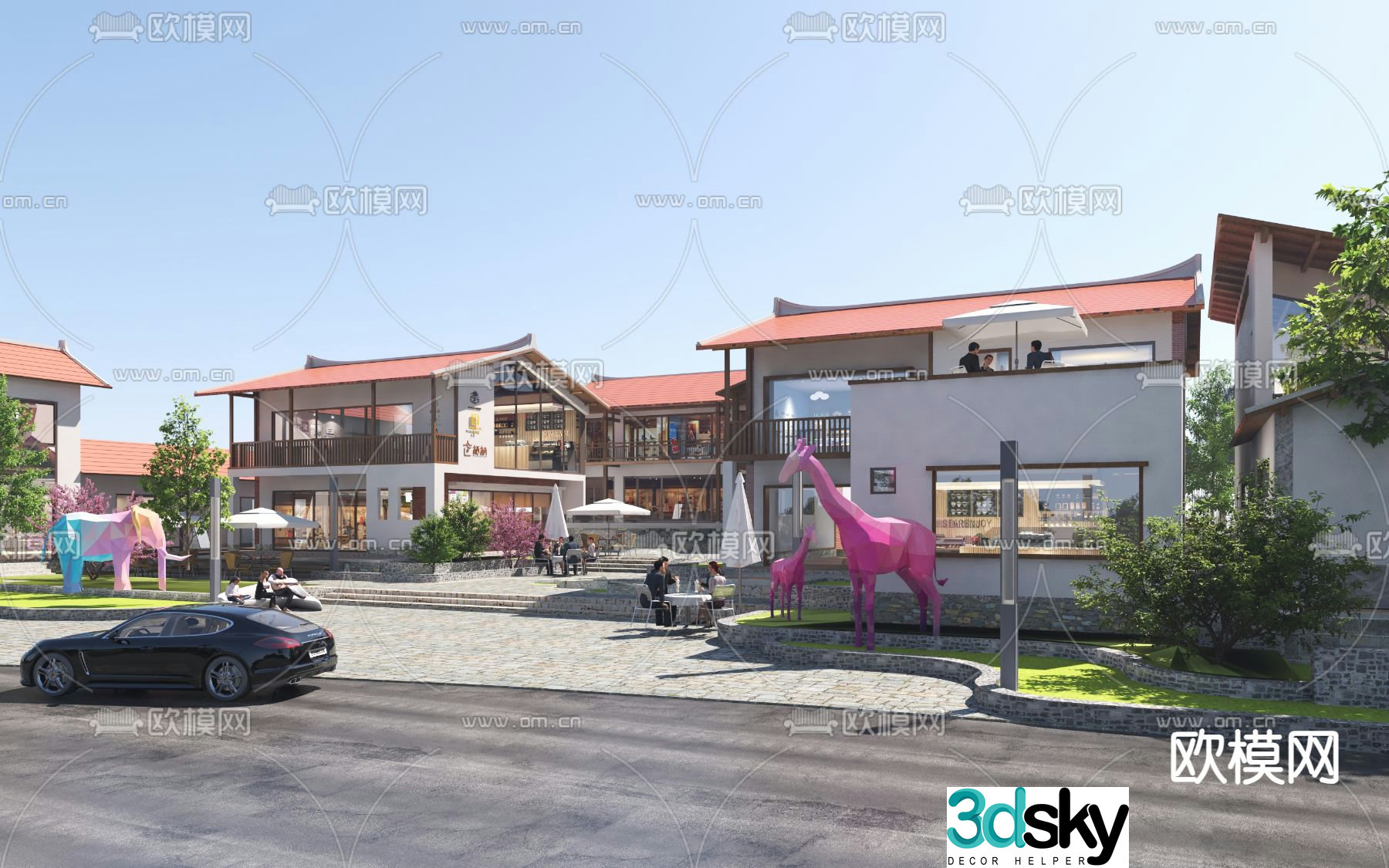 Ethnic style commercial town commercial street 3d model
