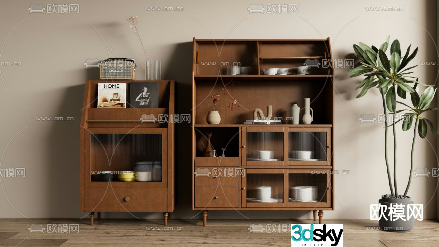 Middle-aged sideboard decorative cabinet 3D model