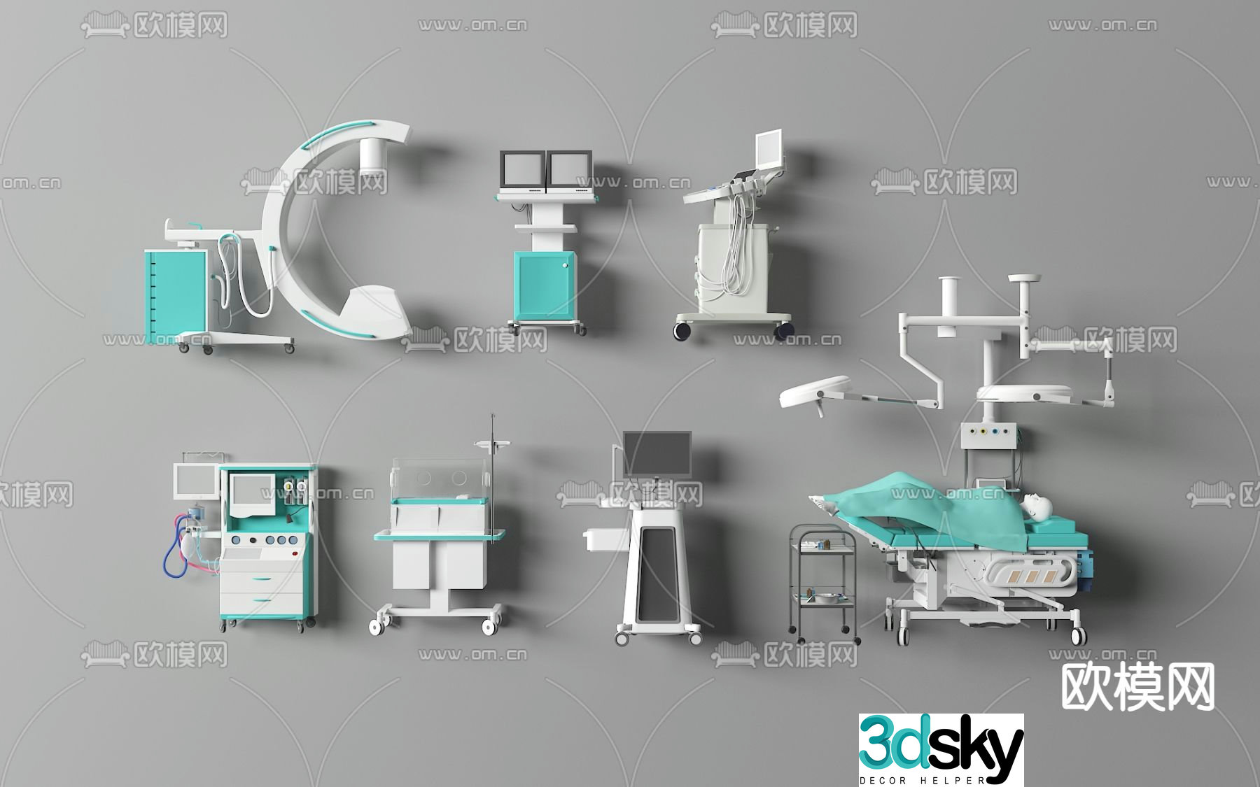 Medical equipment Emergency bed Oxygen machine 3D model