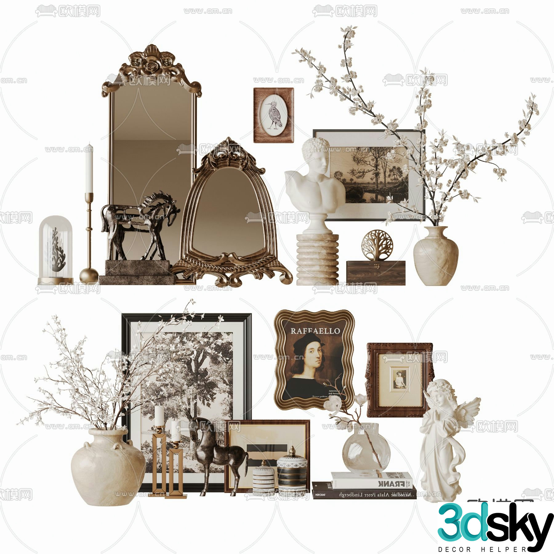 French decorations ornaments decorative mirror retro painting 3d model