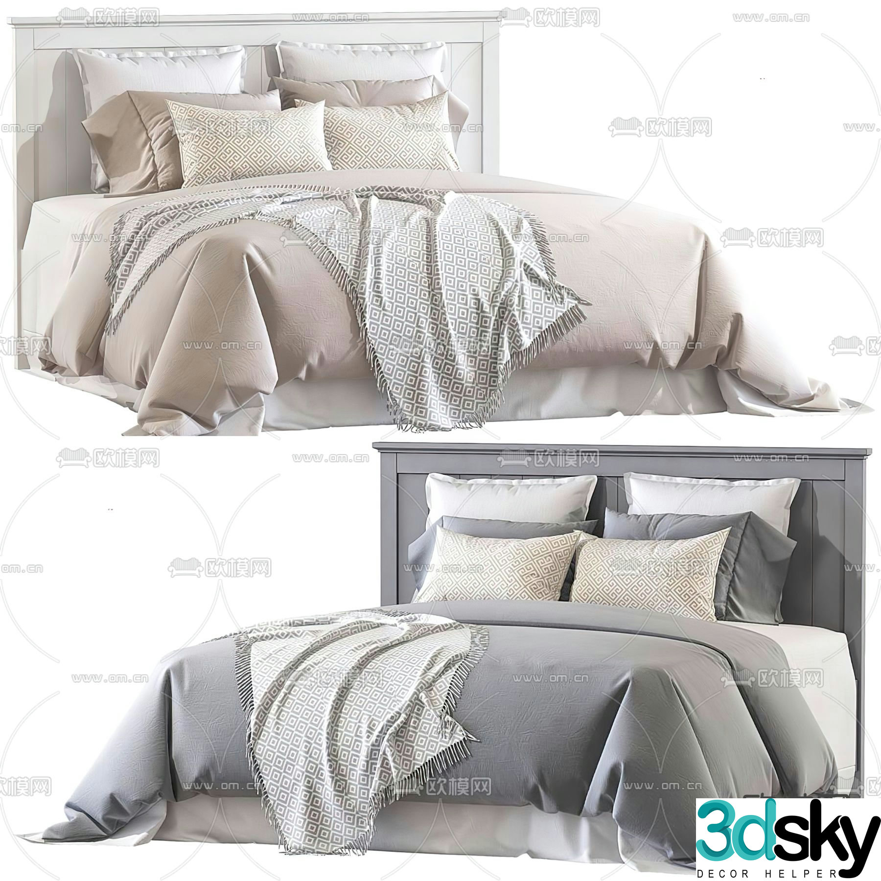 Modern fabric double bed 3d model