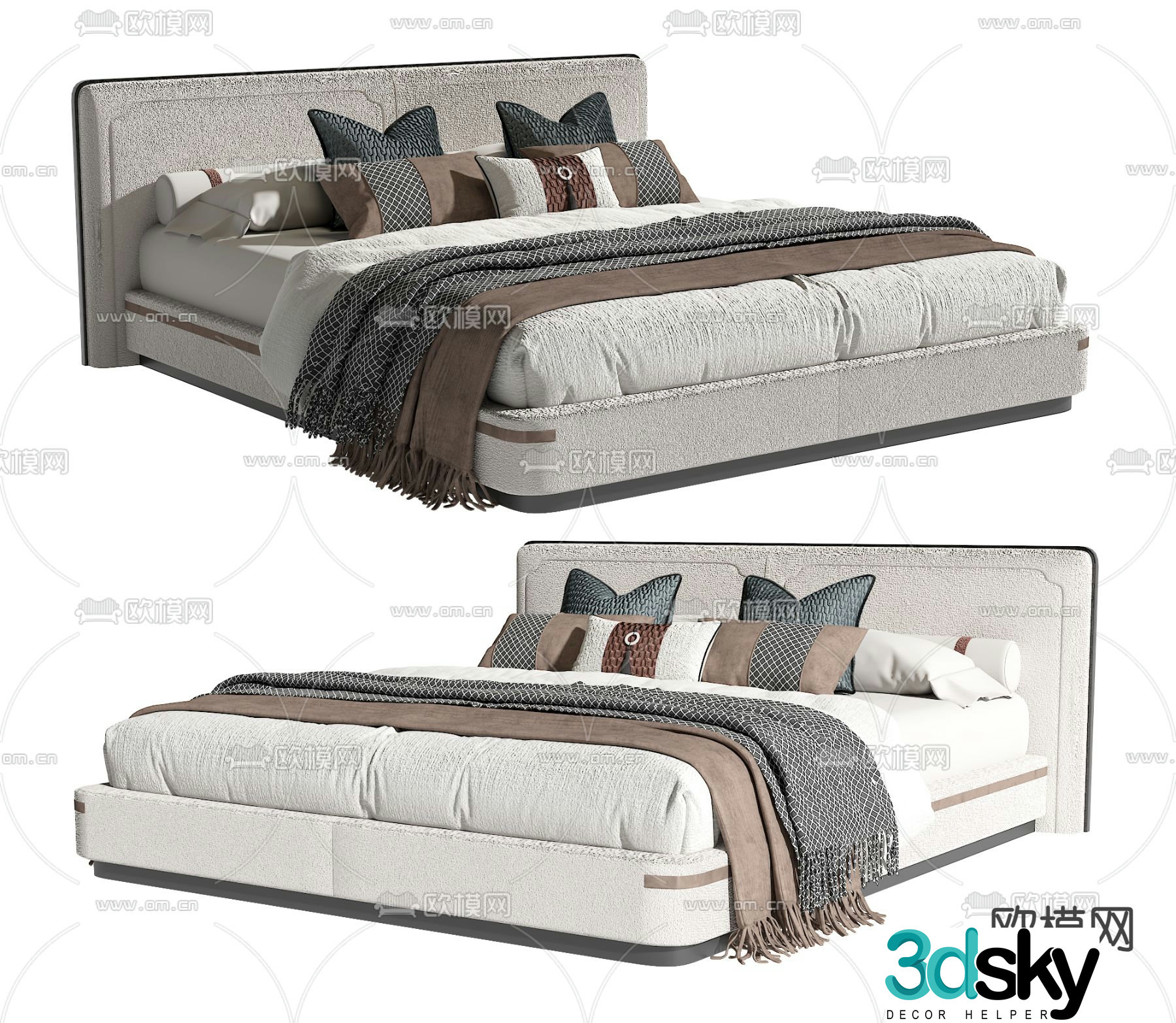 New Chinese style double bed 3d model