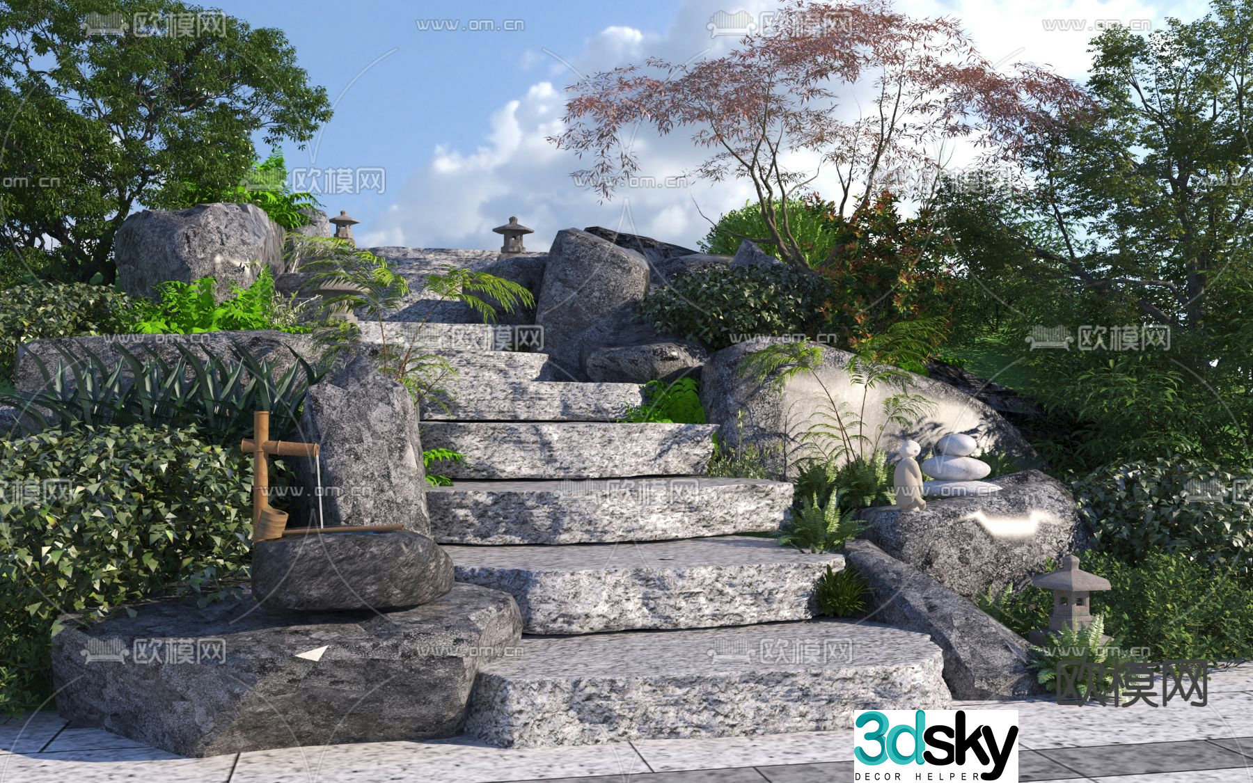 steps landscape slate steps landscape stone 3d model